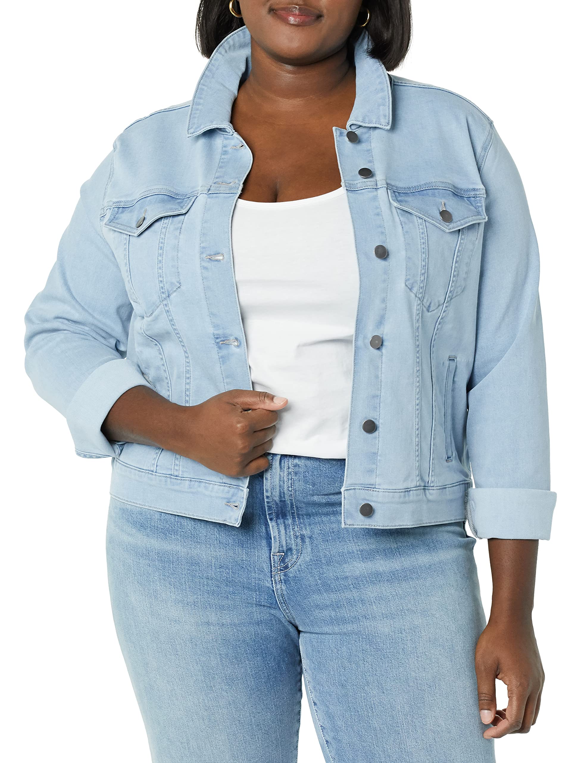 Amazon Essentials Women's Denim Jacket - Plus Size & Regular Fit Casual Outerwear for Everyday Wear, Date Night & Fall Layering