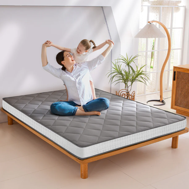 MAXYOYO Diamond Patterned Padded Japanese Futon Bed - Extra Thick Floor Mattress & Quilted Mattress Topper in Dark Grey | Perfect for Guest Beds, Small Spaces & Minimalist Home Decor