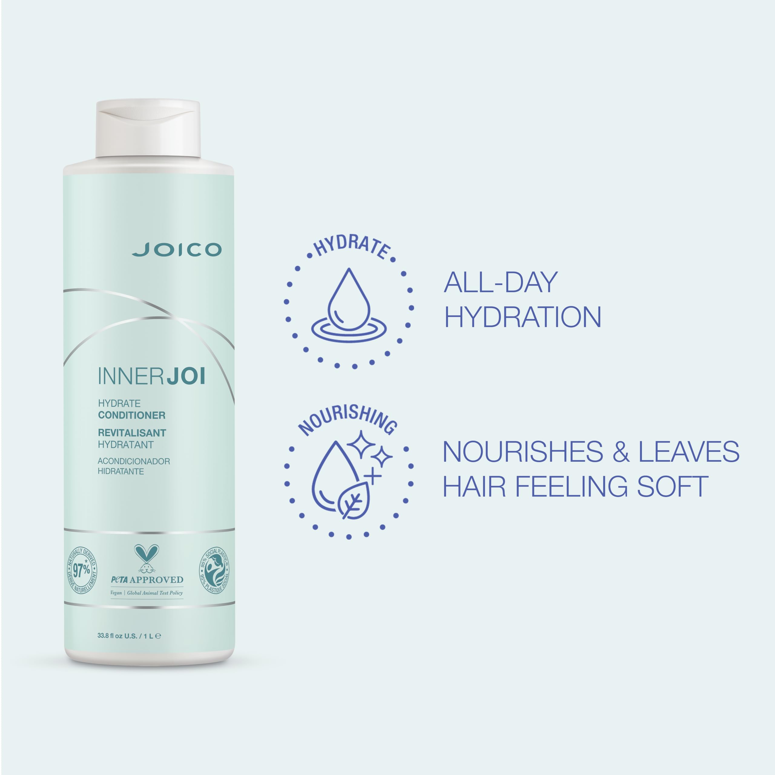 Joico InnerJoi Hydrate Shampoo & Conditioner Set for Dry Hair & Scalp - Sulfate Free, Paraben Free, Vegan Formula with Natural Ingredients | Deep Moisturizing Hair Care for Damaged Hair - Perfect for Daily Use at Home or Salon
