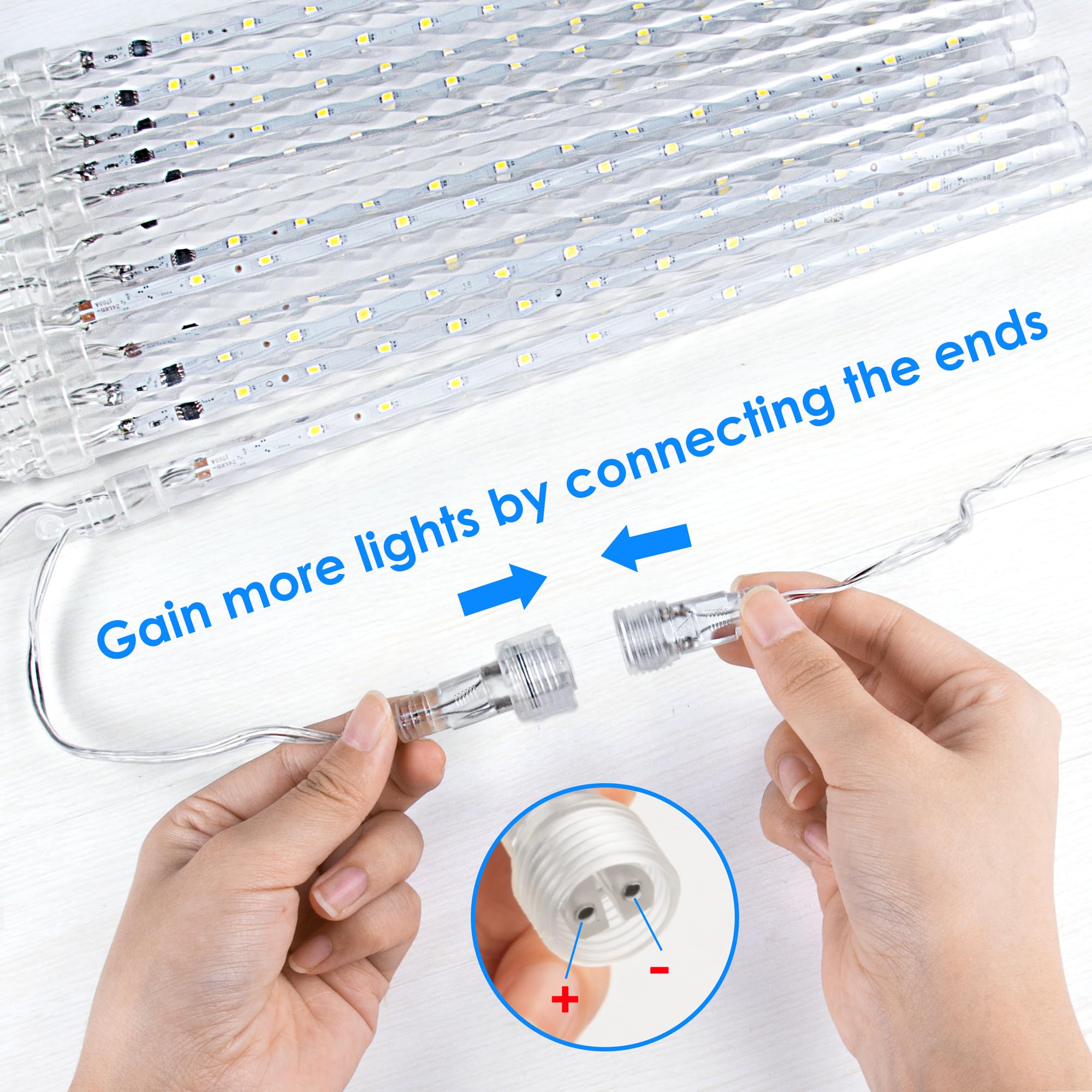 Meteor Shower LED String Lights - 12.2 Inch 12 Tubes 288 LEDs Cascading Rain Snow Icicle Lights for Christmas Wedding Garden Tree Patio Decoration (Blue) | Indoor Outdoor Holiday Party Home Decor Lighting