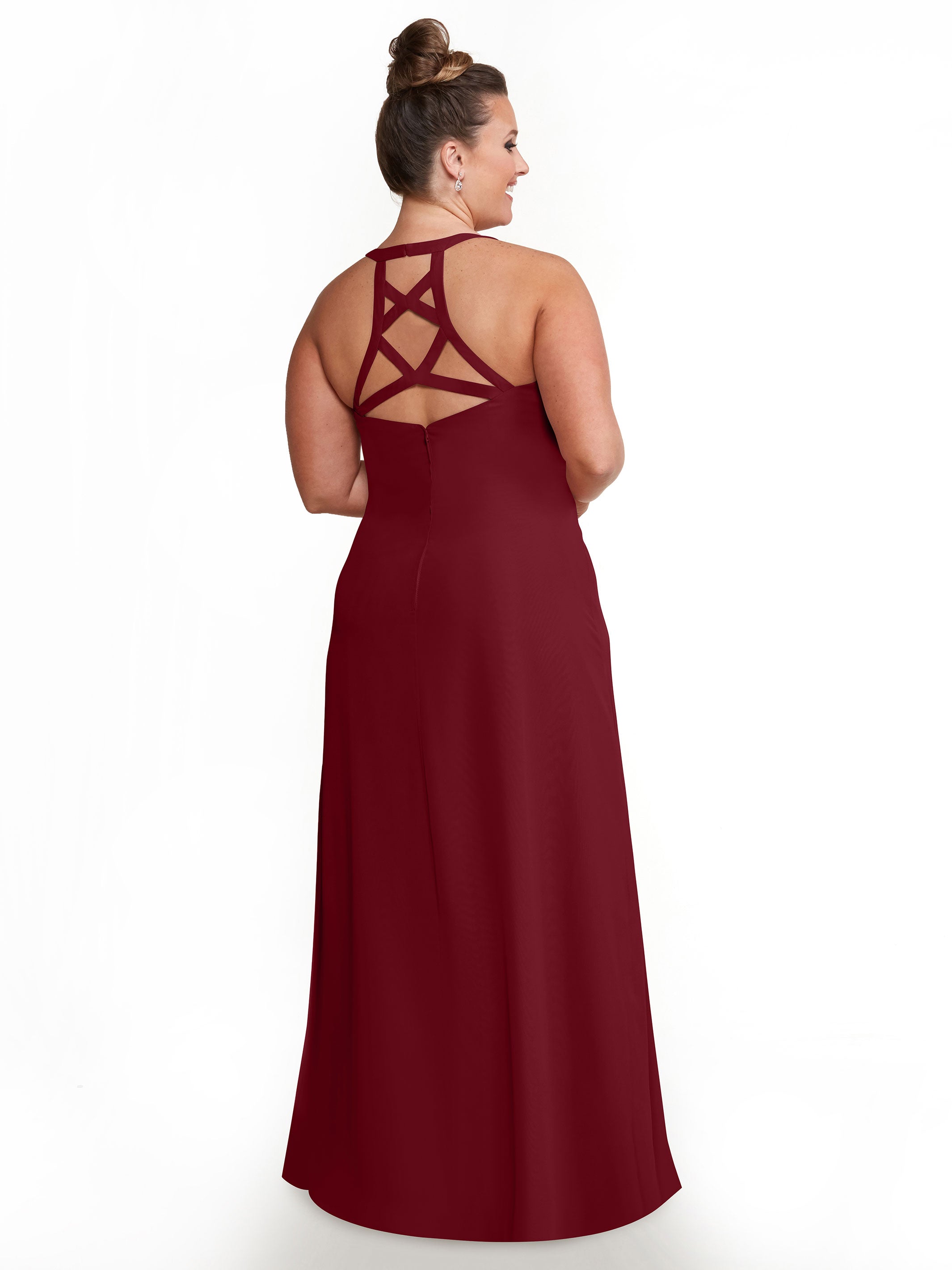 Elegant 80150 Chiffon A-Line Bridesmaid Dress with Plunging V-Neck & Intricate Back Detail - Perfect for Weddings, Formal Events & Special Occasions