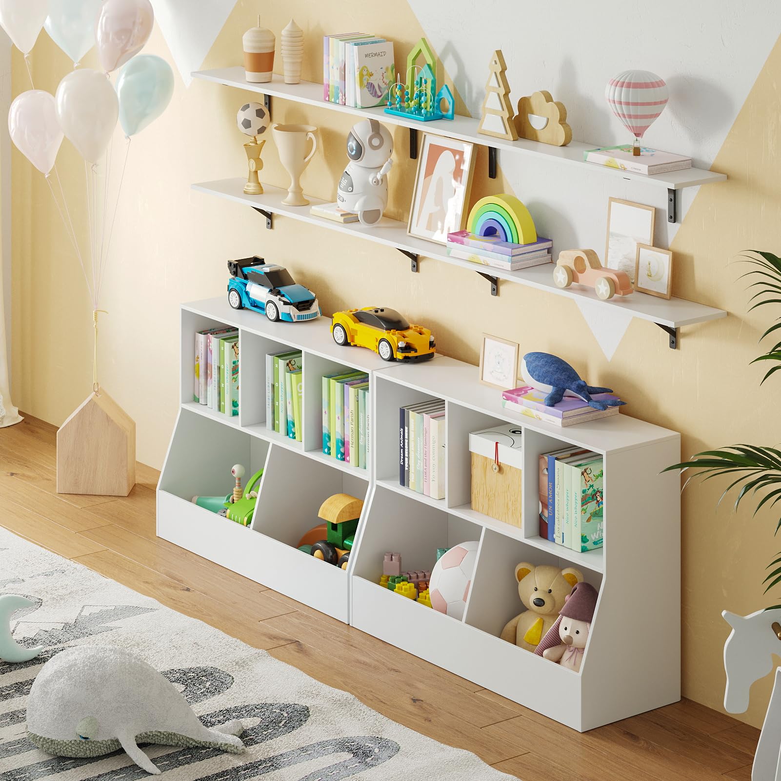 DINZI LVJ 5-Cubby Wooden Toy Storage Organizer & Kids Bookshelf - White 39.4