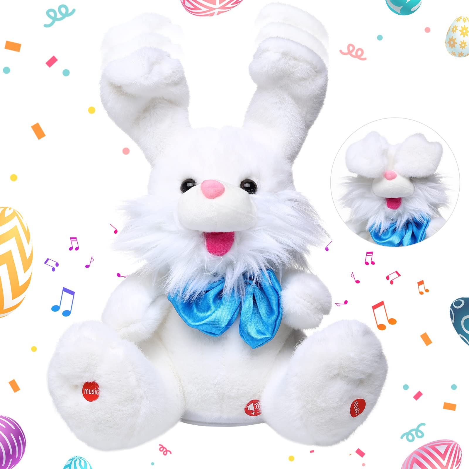 Emoin Easter Bunny Plush Toy - Interactive Talking & Singing Stuffed Animal with Floppy Ears, Soft Baby Toy for Toddlers 7-12 Months & 1-2 Year Olds (White) - Perfect Easter Gift, Birthday Present & Cuddly Companion for Playtime, Nursery Decor & Early Learning Development