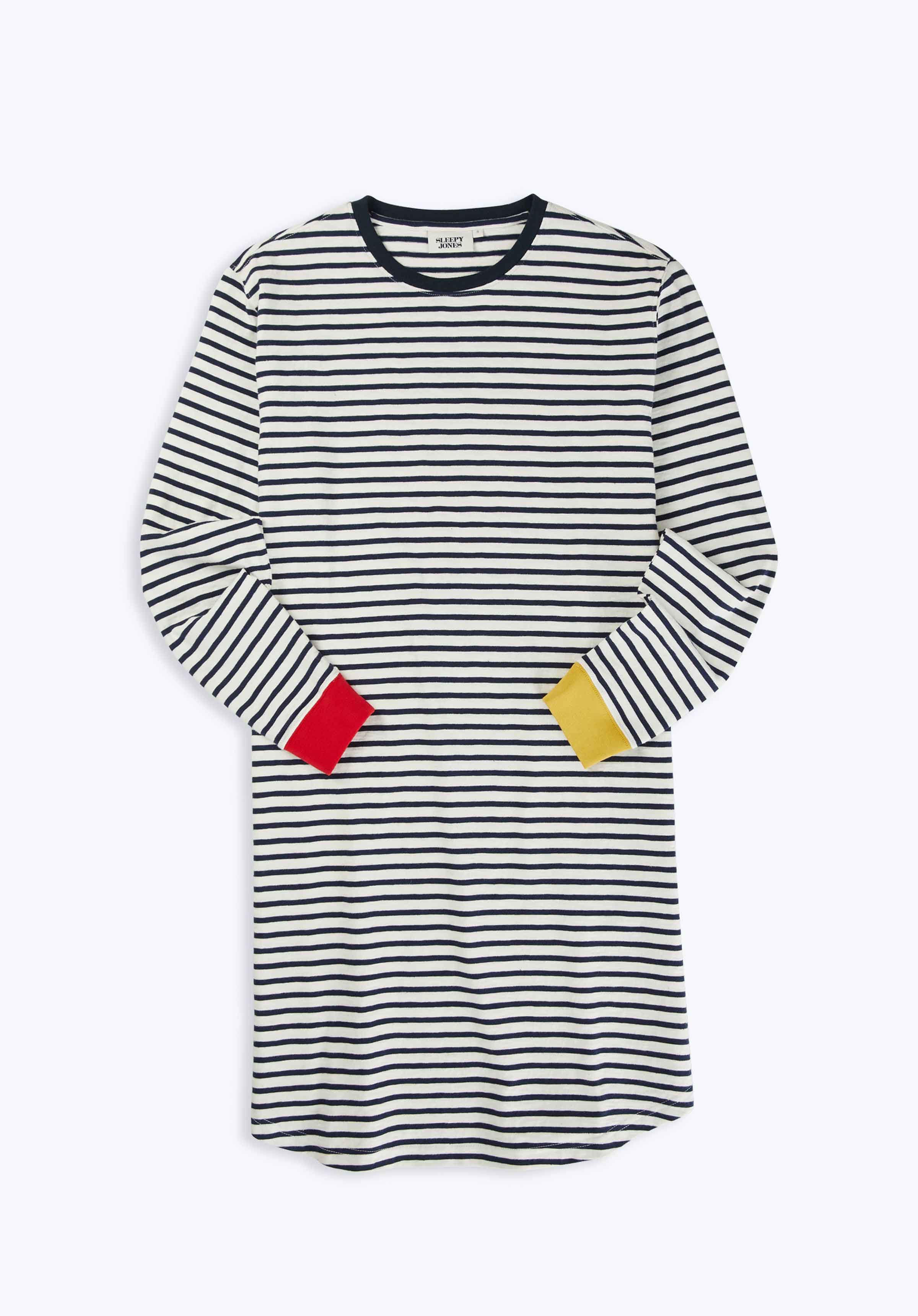 Twyla T-Shirt Dress - White & Navy Striped Jersey Colorblock Women's Casual Dress | Perfect for Summer Outfits, Beach Cover Ups & Everyday Wear