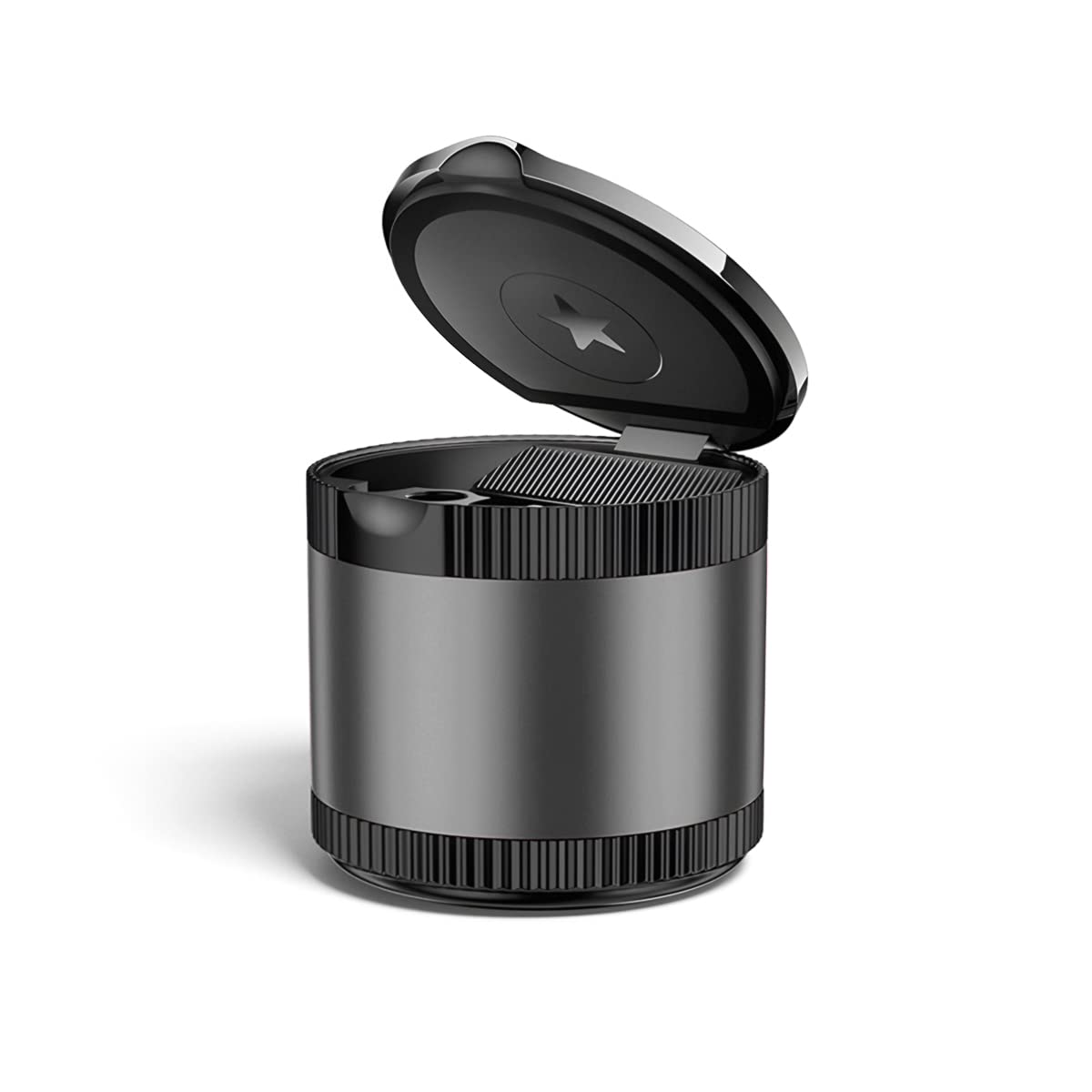 AUCELI Car Ashtray with Lid - Smokeless Cigarette Ash Container for Vehicles, Detachable Mini Trash Can for Cup Holder | Portable Auto Accessories with USA Flag Design | Ideal for Car, Office & Home Use (Gray)
