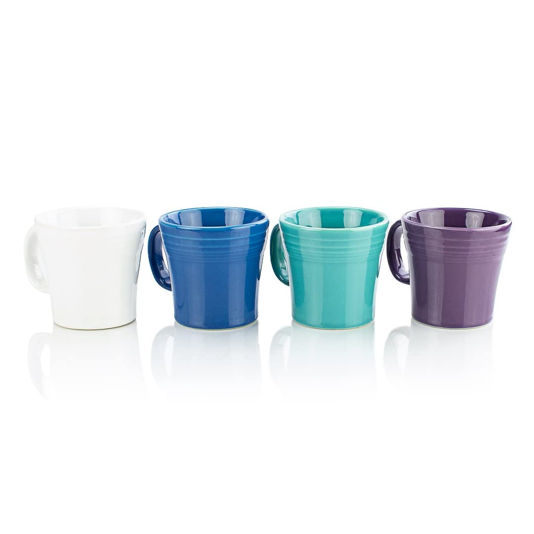 Fiesta 15oz Tapered Mugs (Set of 4) - Colorful Coastal Design Ceramic Coffee Cups for Beach House, Kitchen & Outdoor Entertaining