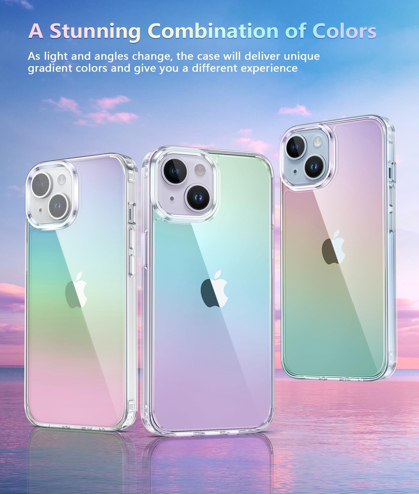 FNTCASE Military Grade Clear Phone Case for iPhone 13/14 - 6.1 Inch Shockproof Protective Cover with Anti-Yellowing Technology | Rugged Bumper Design for Drop Protection | Perfect for Outdoor Activities, Work & Daily Use (B-Gradient)