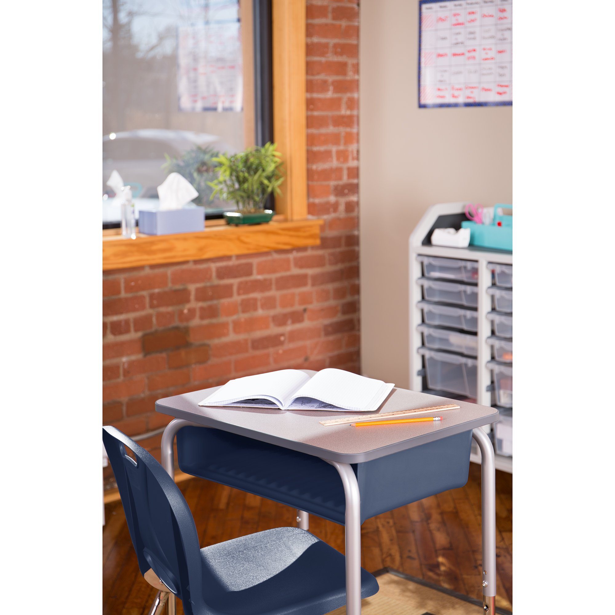 Adjustable Height Student Desk with Storage - Gray/Navy for Home & School
