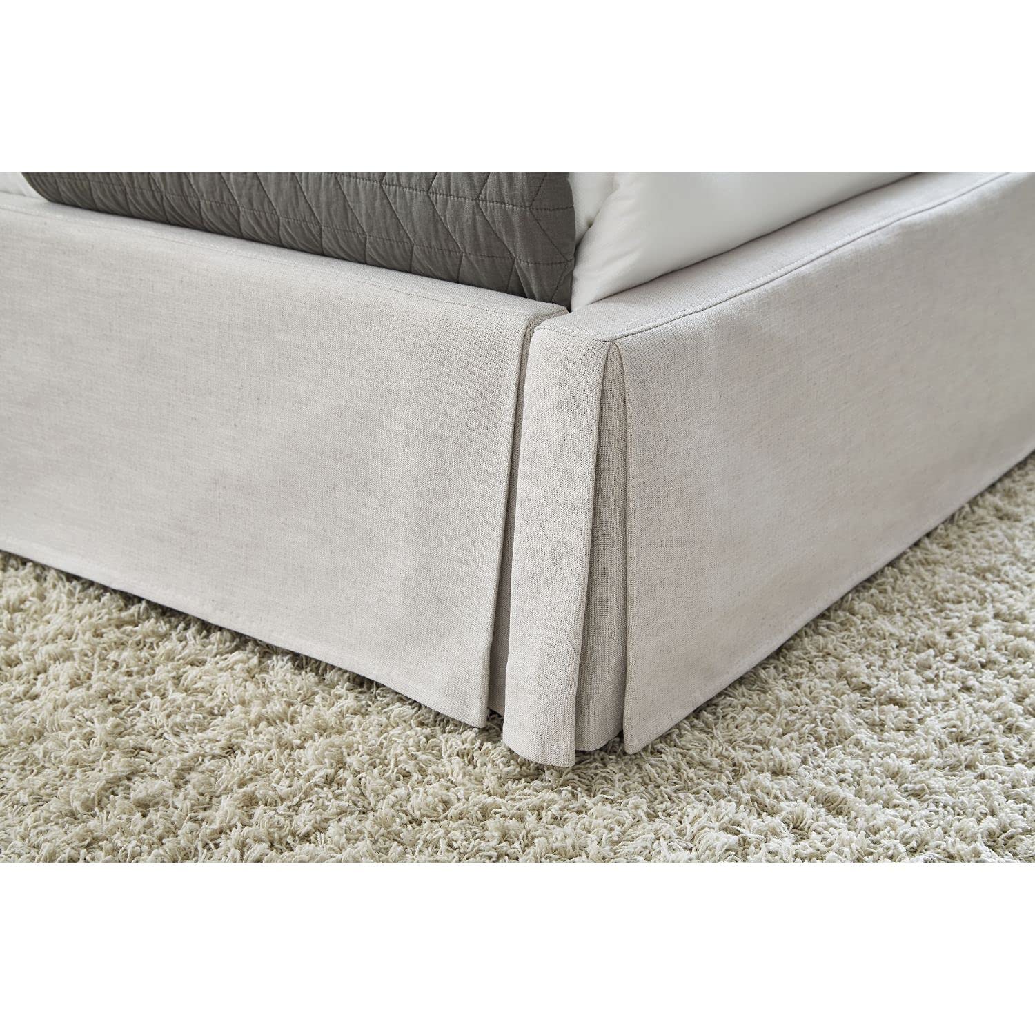 Modus Hera Queen Upholstered Skirted Panel Bed Frame with Tufted Headboard - Oatmeal Linen Fabric - Elegant Bedroom Furniture for Master Suite, Guest Room & Apartment