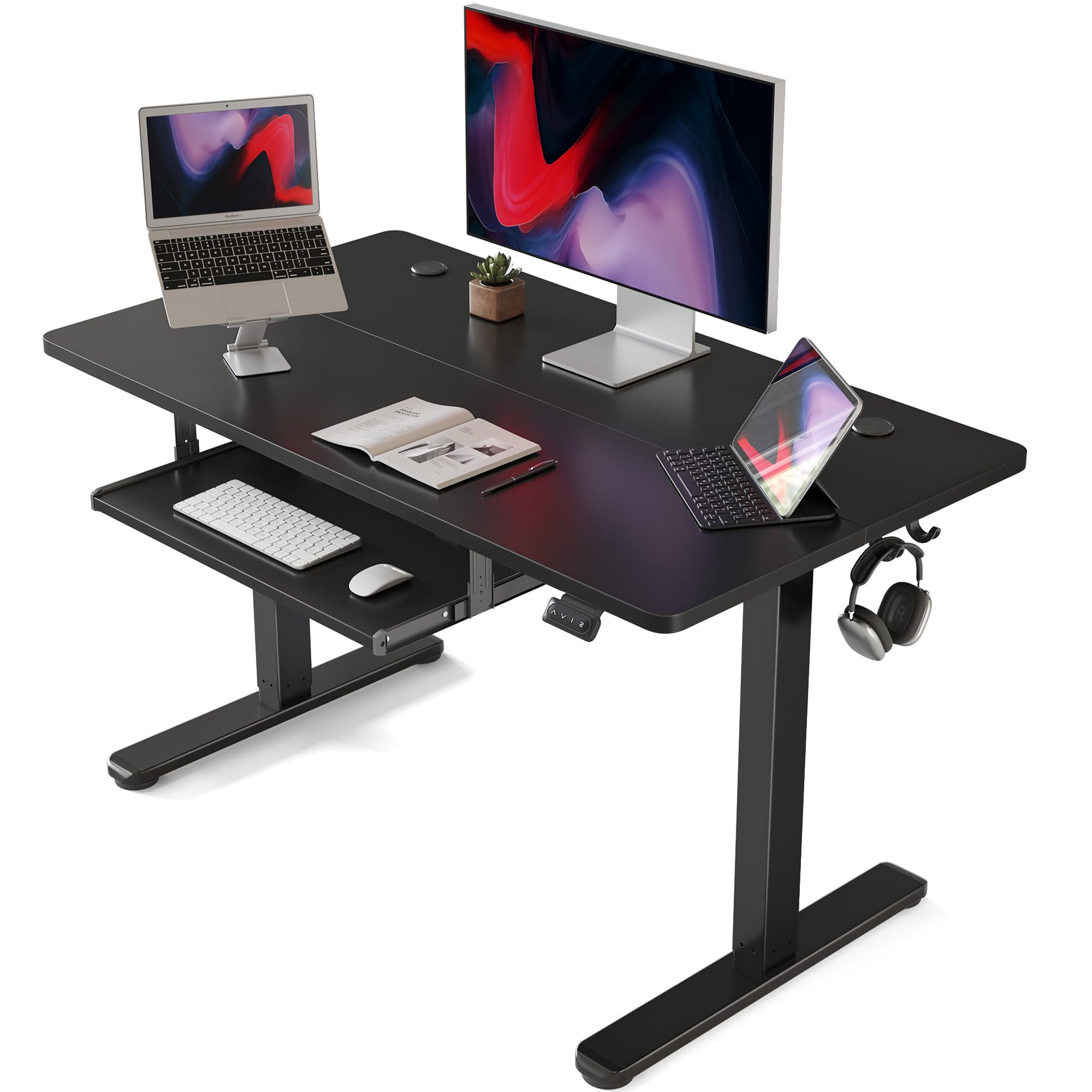 FEZIBO 40 x 24 Inches Electric Height Adjustable Standing Desk with Keyboard Tray - Ergonomic Sit Stand Computer Desk for Home Office, Black - Perfect for Remote Work, Gaming & Study Spaces