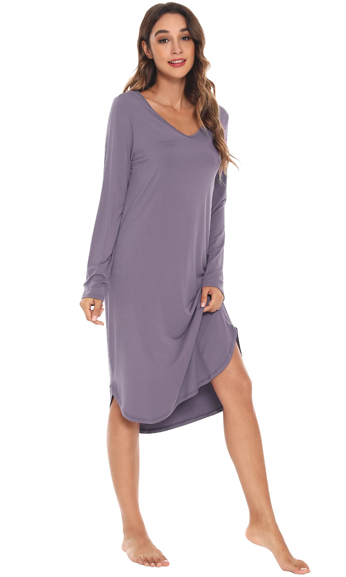 Soft Bamboo Nightgowns for Women - Long Sleeve Sleep Shirt & Comfy Loungewear - Plus Size S-4X - Perfect for Relaxing at Home or Cozy Bedtime