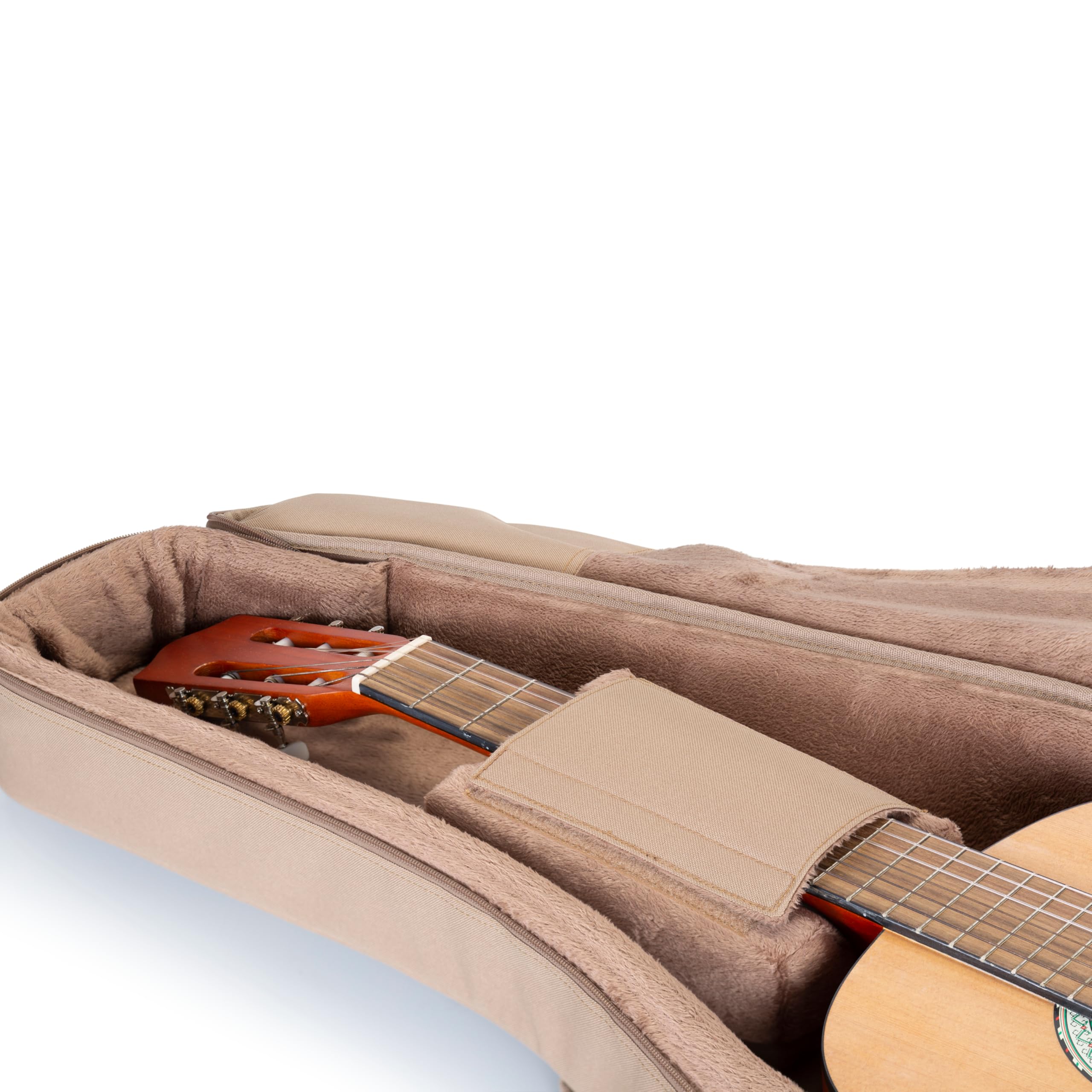 Premium Leather Classical Guitar Gig Bag with Padded Backpack Straps & Large Exterior Pocket - Tan (LVYCLASSICGB200) | Durable Protection for Travel, Performances & Storage