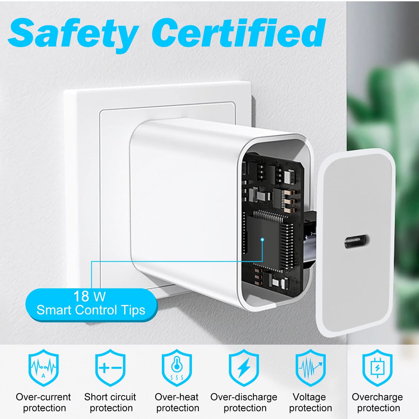 Fast 18W USB-C Wall Charger with 6.6ft Cable - PD 3.0 Quick Charge for vivo Y33s 5G, Google Pixel, iPhone & More - Perfect for Home, Office & Travel Charging