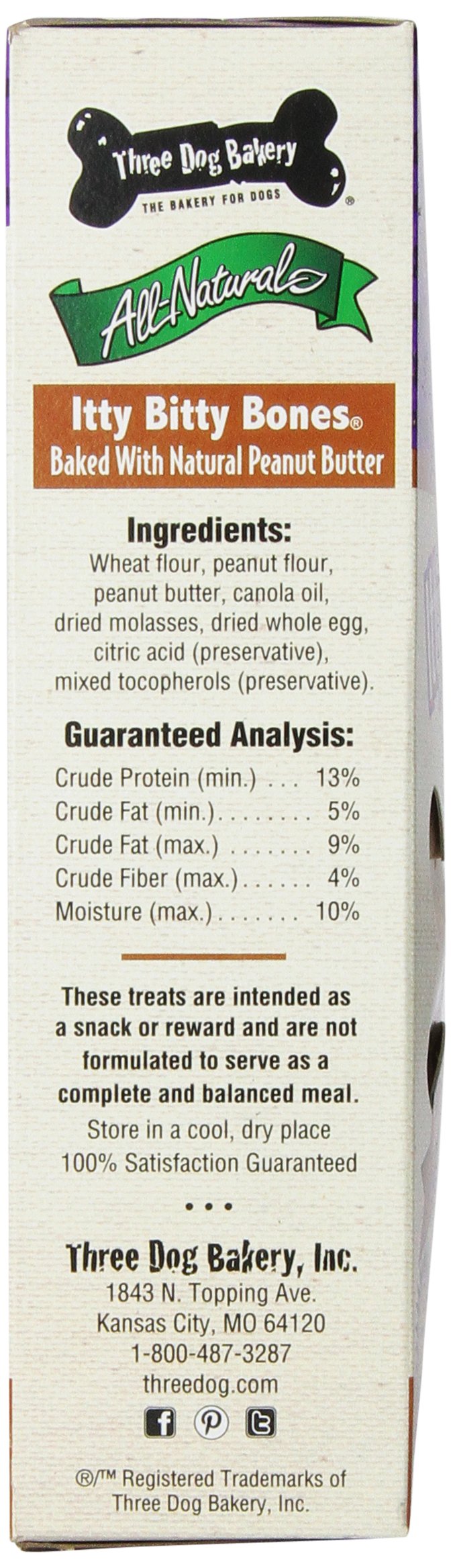 Three Dog Bakery Itty Bitty Bones - Peanut Butter Baked Dog Treats, 13oz | Small Crunchy Training Rewards & Healthy Snacks for Puppies & Adult Dogs | Perfect for Travel, Training & Daily Treats