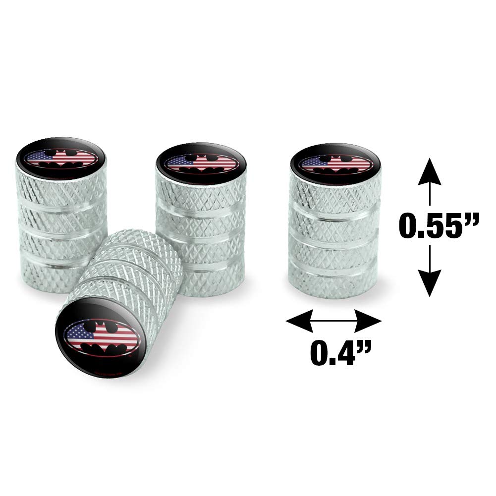 Batman USA American Flag Shield Logo Aluminum Valve Stem Caps for Car Wheels - Durable Tire Rim Accessories for Superhero Fans & Patriotic Style