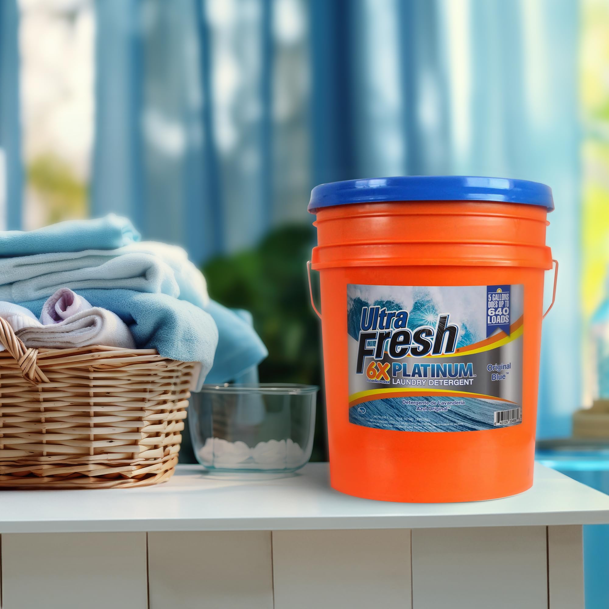 **6X Concentrated Platinum 5 Gallon Laundry Detergent Liquid - Works in All Washing Machines (HE, Top Load, Front Load) with Easy Dispensing Pump - 640 Loads per Jug - Original Blue Scent (5 Pack) - Ideal for Large Families, Laundromats & Commercial Use**