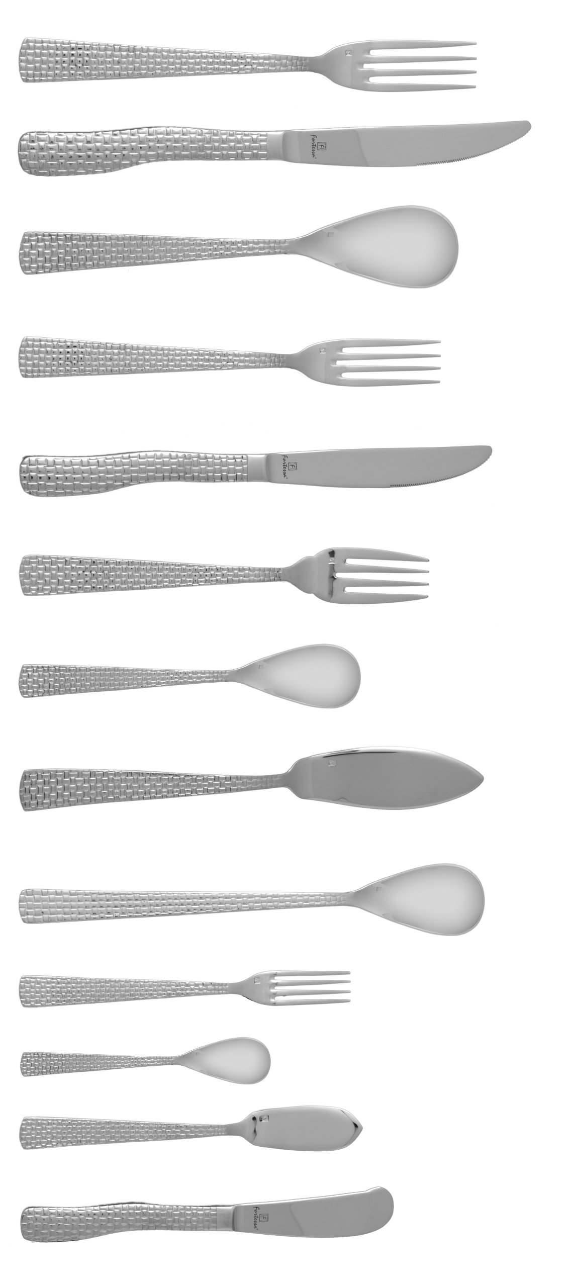 Fortessa Cestino 18/10 Stainless Steel Flatware Set - 12 Elegant Dessert & Oval Soup Spoons for Fine Dining & Entertaining