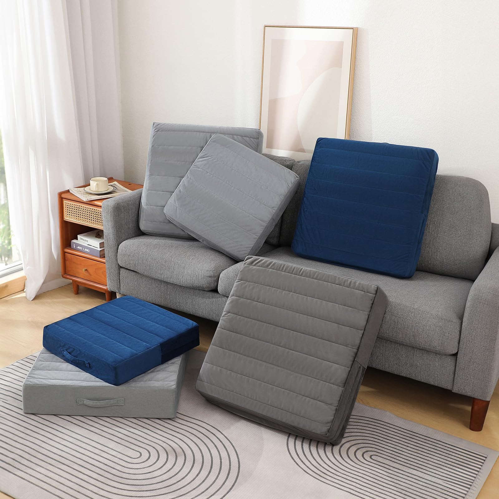 24x24x5 Inch Large Square Floor Pillow for Adults - Soft Chenille Tufted Meditation & Yoga Cushion - Bench/Chair Seat Pad - Dark Grey - Perfect for Living Room, Bedroom & Home Decor