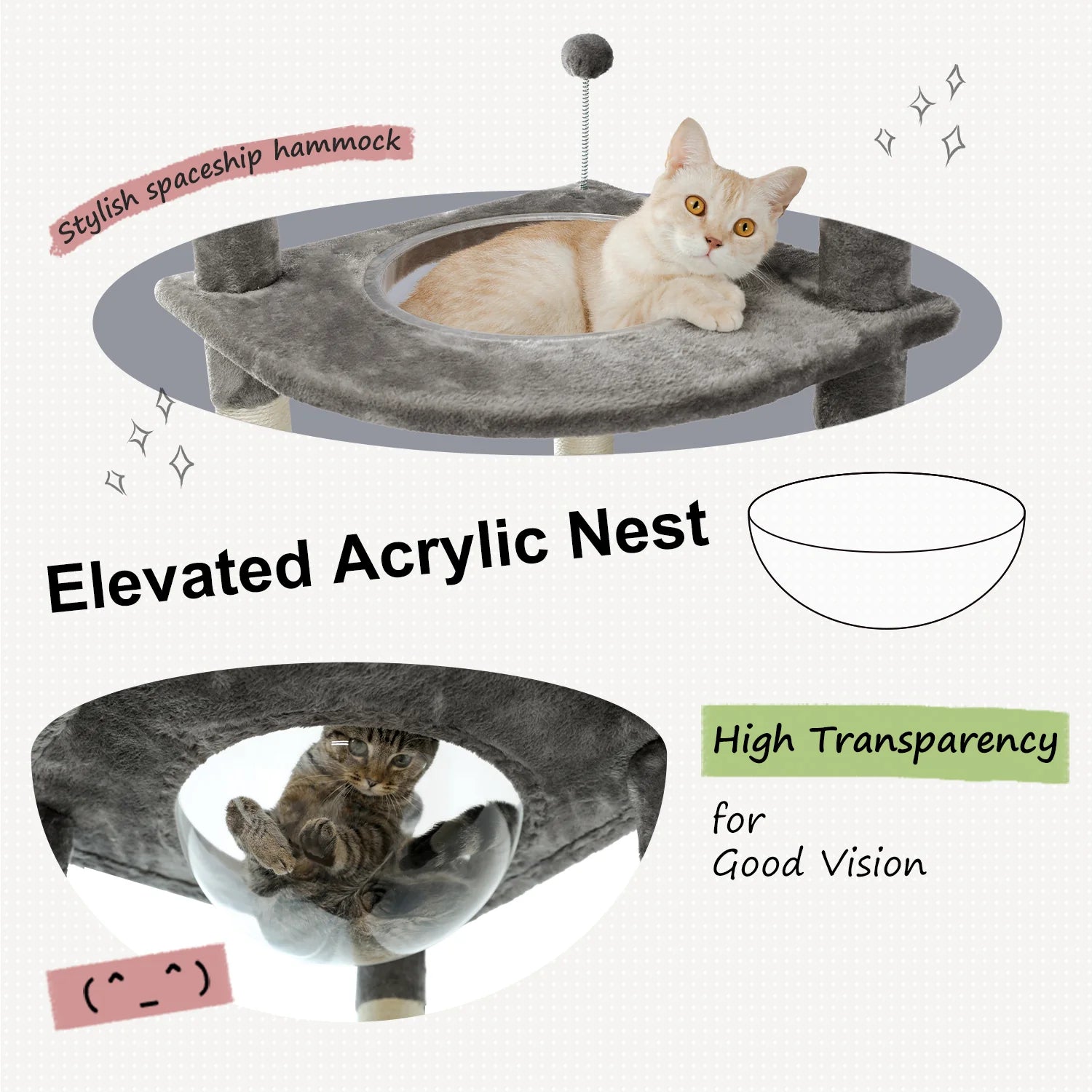 Adjustable Floor to Ceiling Cat Tree with Perch & Scratching Post - Grey - Perfect for Small Spaces & Apartment Living for Cats