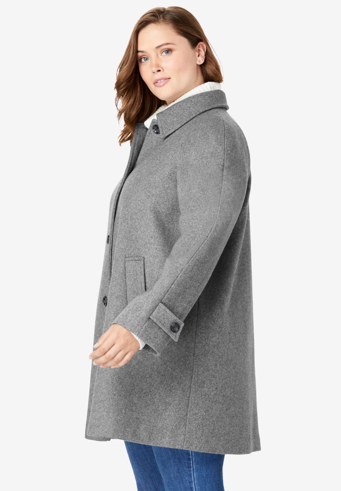 Woman Within Women's Plus Size Wool-Blend Classic A-Line Coat for Winter - Warm & Stylish Outerwear for Cold Weather, Office & Casual Wear