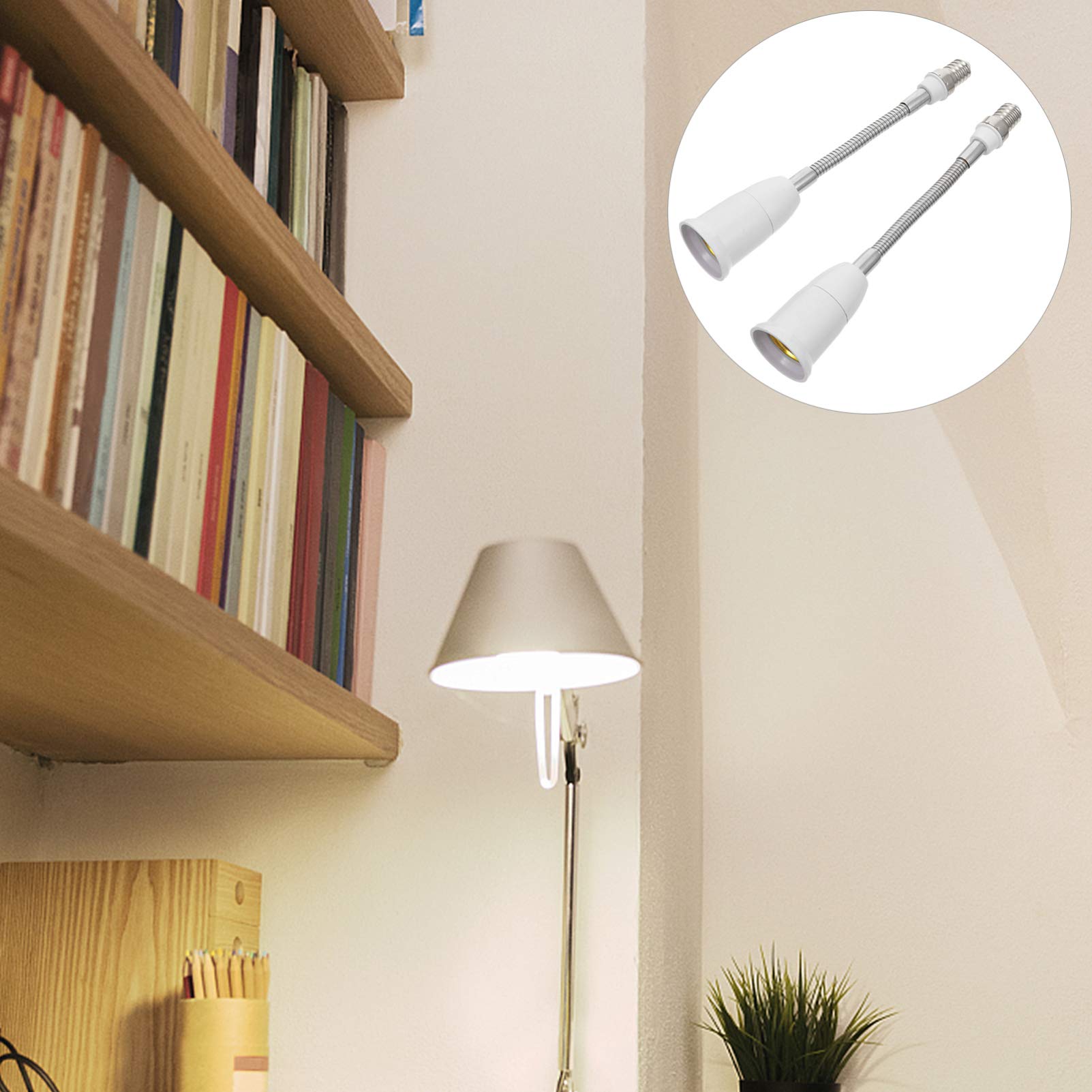 E14 to E27 Bulb Lamp Holder Bendable Socket Extender Clamp - 29.5cm Adjustable Light Fixture Adapter (2 Pack) - Perfect for Desk Lamps, Workshop Lighting, and DIY Home Projects