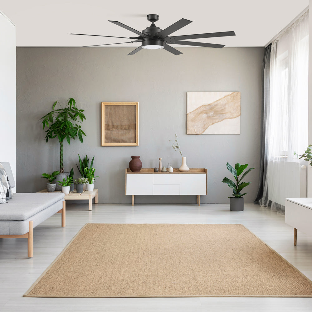 70 Inch Honeywell Xerxes Matte Black Smart LED Ceiling Fan with Remote Control - Dimmable Light, 6 Speeds, Reversible Blades for Living Room, Bedroom, and Office