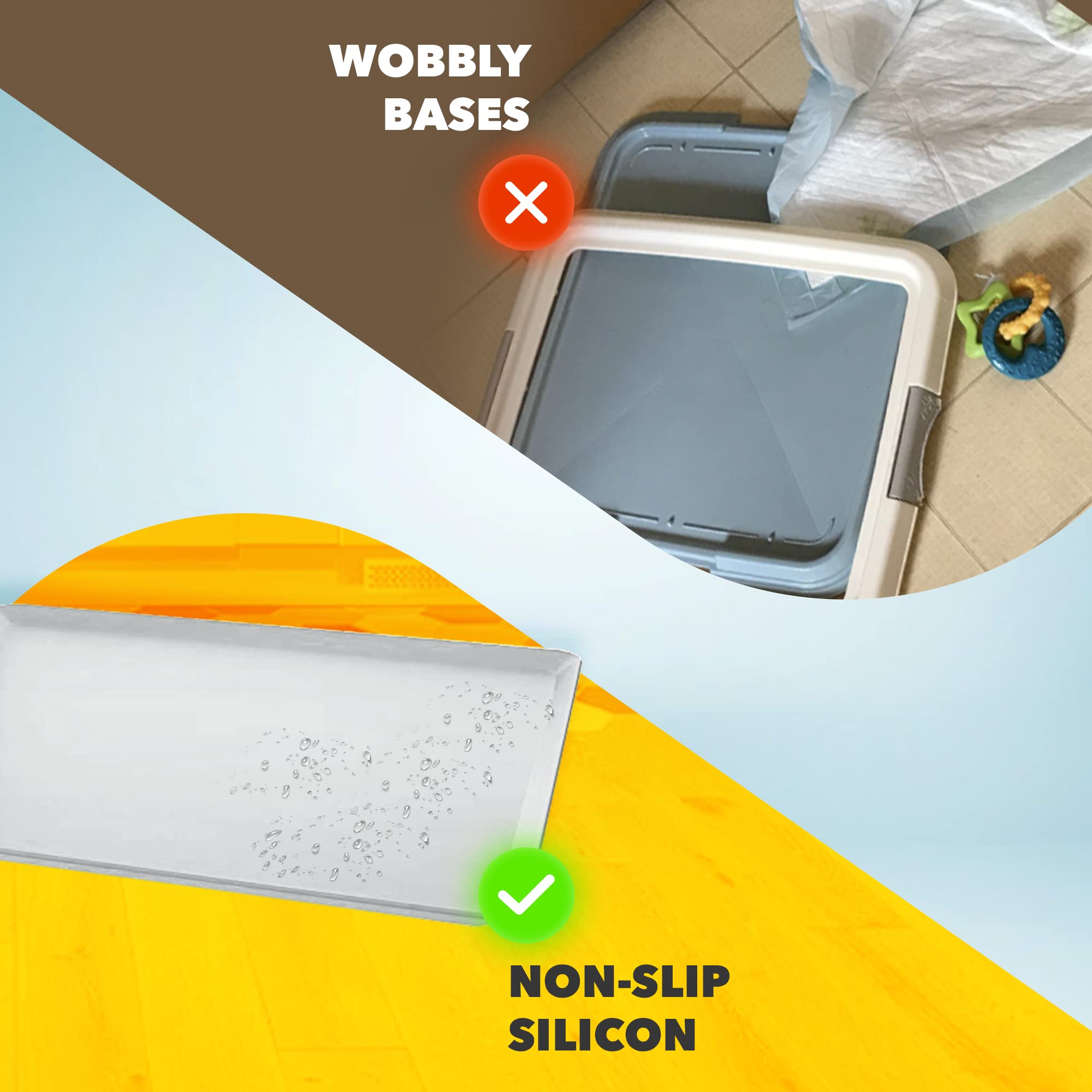 TidyFriend 24x24 Inch Silicone Dog Potty Tray - No Spill Pee Pad Holder for Puppy Training | Easy to Clean, Durable & Leak-Proof | Perfect for Indoor Dog Potty Training, Crate Use & Small Breed Dogs (Grey)