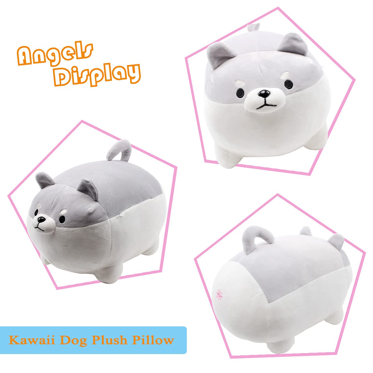 Shiba Inu Plush Toy - Cute Kawaii Dog Stuffed Animal, Soft Hugging Pillow (15.7 Inch, Gray) - Perfect Gift for Kids, Dog Lovers & Anime Fans - Great for Cuddling, Home Decor and Birthday Presents