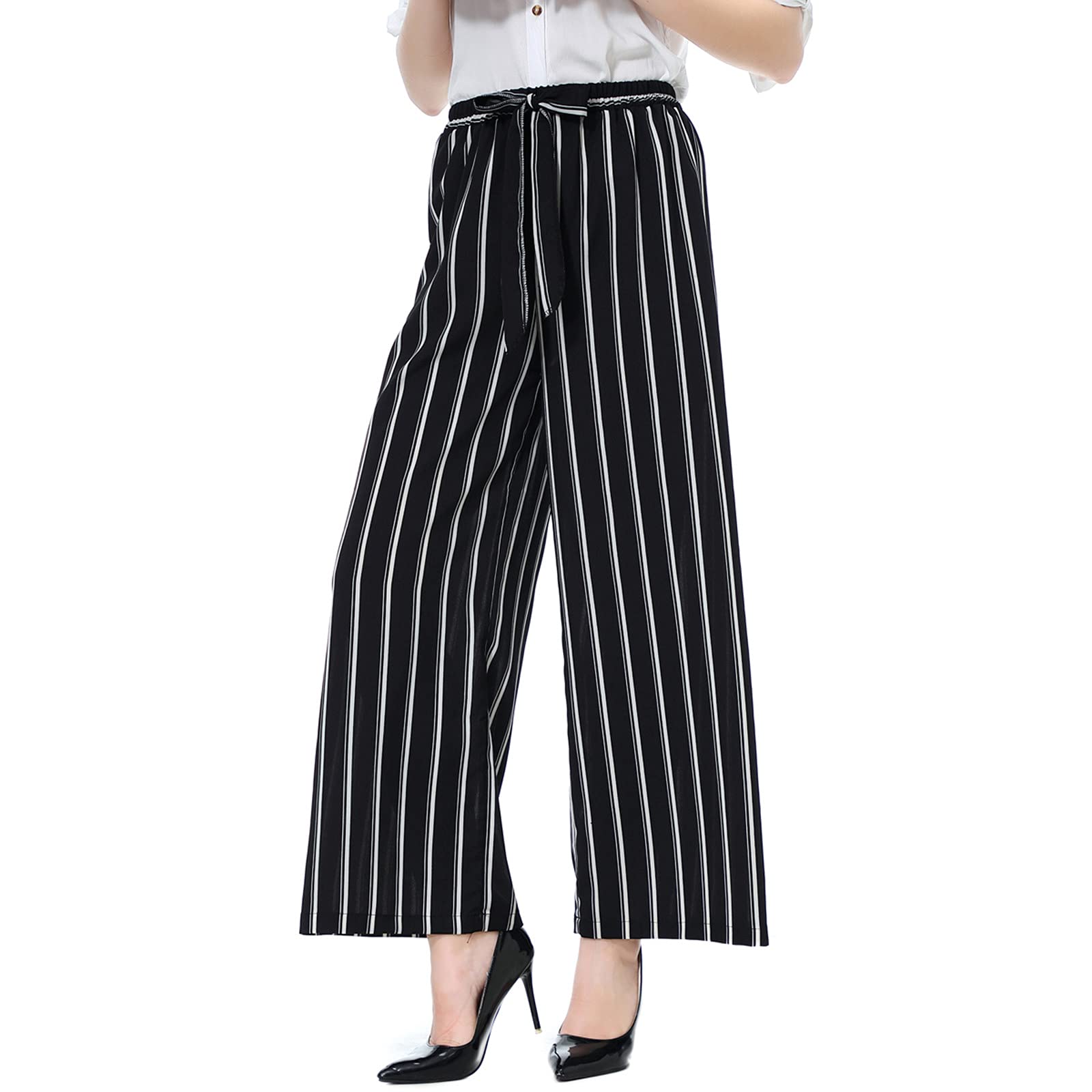 Vermers Women's Summer Striped Wide Leg High Waist Casual Pants - Comfortable Long Trousers for Women | Perfect for Office, Travel & Everyday Wear