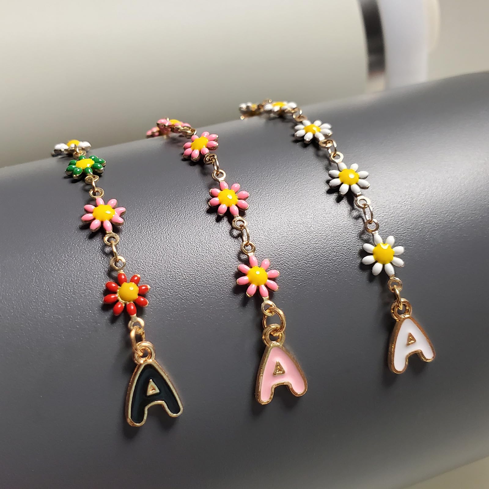 3PCS A-Z Letter Charms for Stanley Cups - Daisy Design Cup Accessories | Cute Personalized Tumbler Charms for Gifts, DIY Crafts & Drinkware Decor