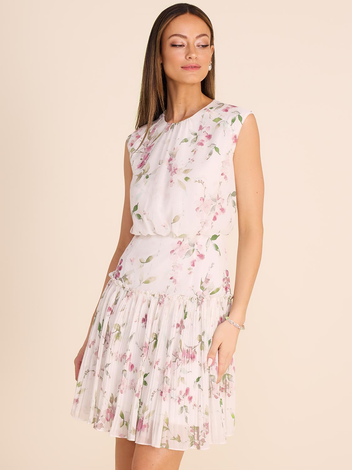 Elegant Floral Chiffon A-Line Dress for Women - Summer Party, Wedding Guest & Cocktail Attire
