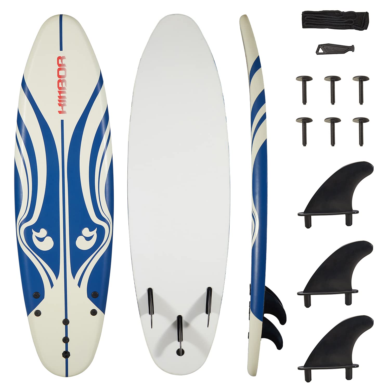 Premium Kintness Surfboard with EPS Core, Leash & Fins - Lightweight Bodyboard & Longboard for Adults & Kids - Perfect for Beach Surfing, Wave Riding & Outdoor Water Sports