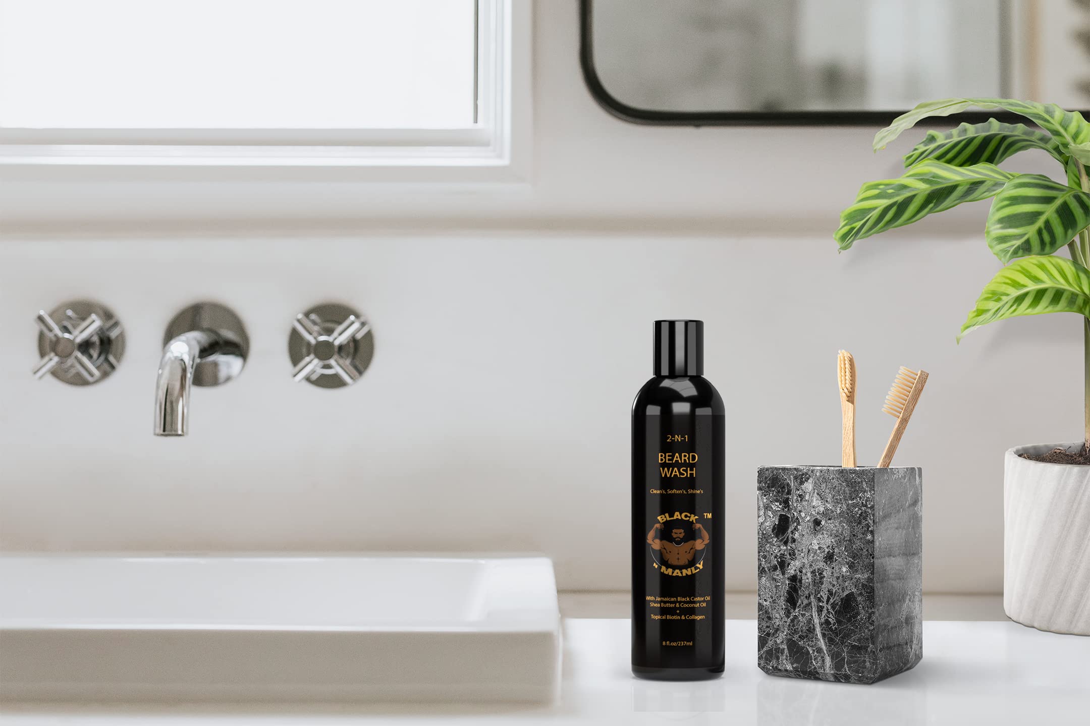 BLACK N MANLY 2-in-1 Beard Wash & Conditioner - 8 fl oz with Biotin & Collagen - Cleans, Shines & Refreshes with Cologne Scent - Natural Oils & Butters for Healthy Facial Hair - Perfect for Daily Grooming & Styling Routines