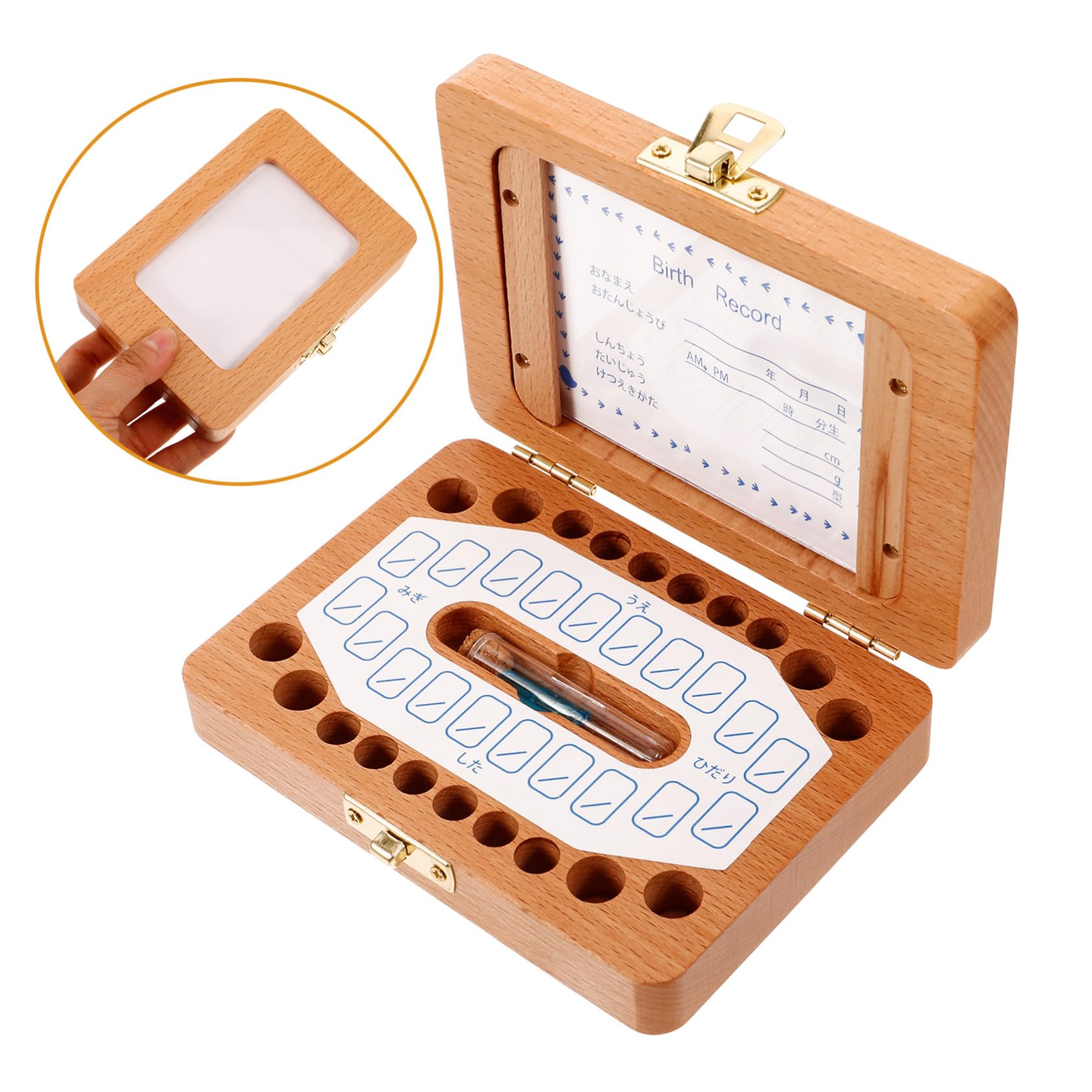 COOLHIYA Wooden Baby First Tooth Box Organizer - Keepsake Memory Box for Lost Teeth, Perfect for Baby Shower Gifts & Childhood Memorabilia Storage