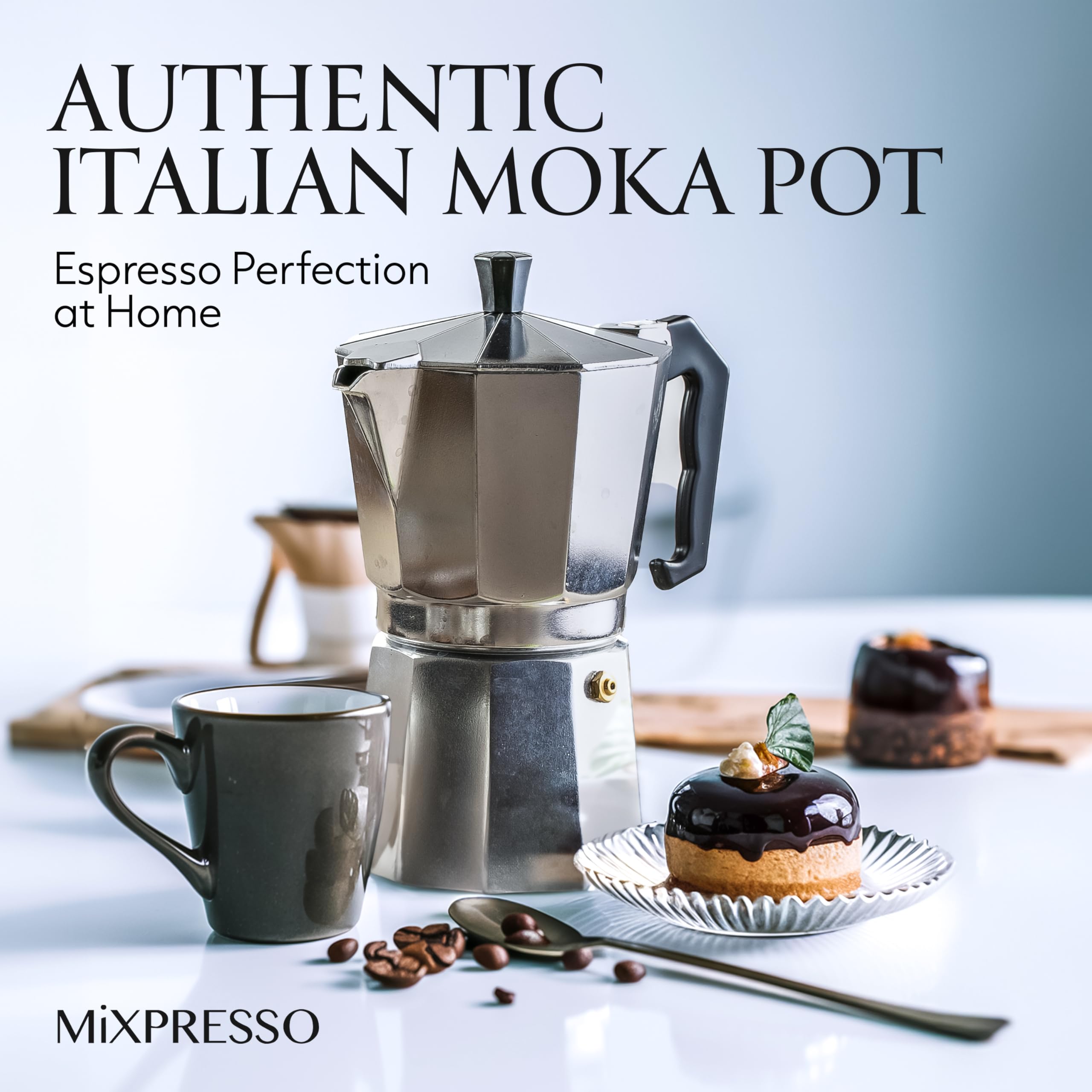 Mixpresso 6 Cup Moka Pot - Classic Italian Stovetop Espresso Maker for Gas & Electric Stoves - Perfect for Cuban Coffee, Camping & Home Brewing (10 Oz, Makes 6 Espresso Cups) - Ideal for Kitchen, Outdoor Adventures & Coffee Lovers