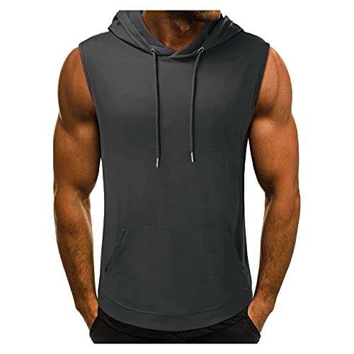 BEUU Men's Slim Fit Hooded Tank Top - Sleeveless Muscle Shirt for Gym, Workout & Bodybuilding - Summer Athletic Drawstring T-Shirt - Perfect for Training, Running & Outdoor Sports