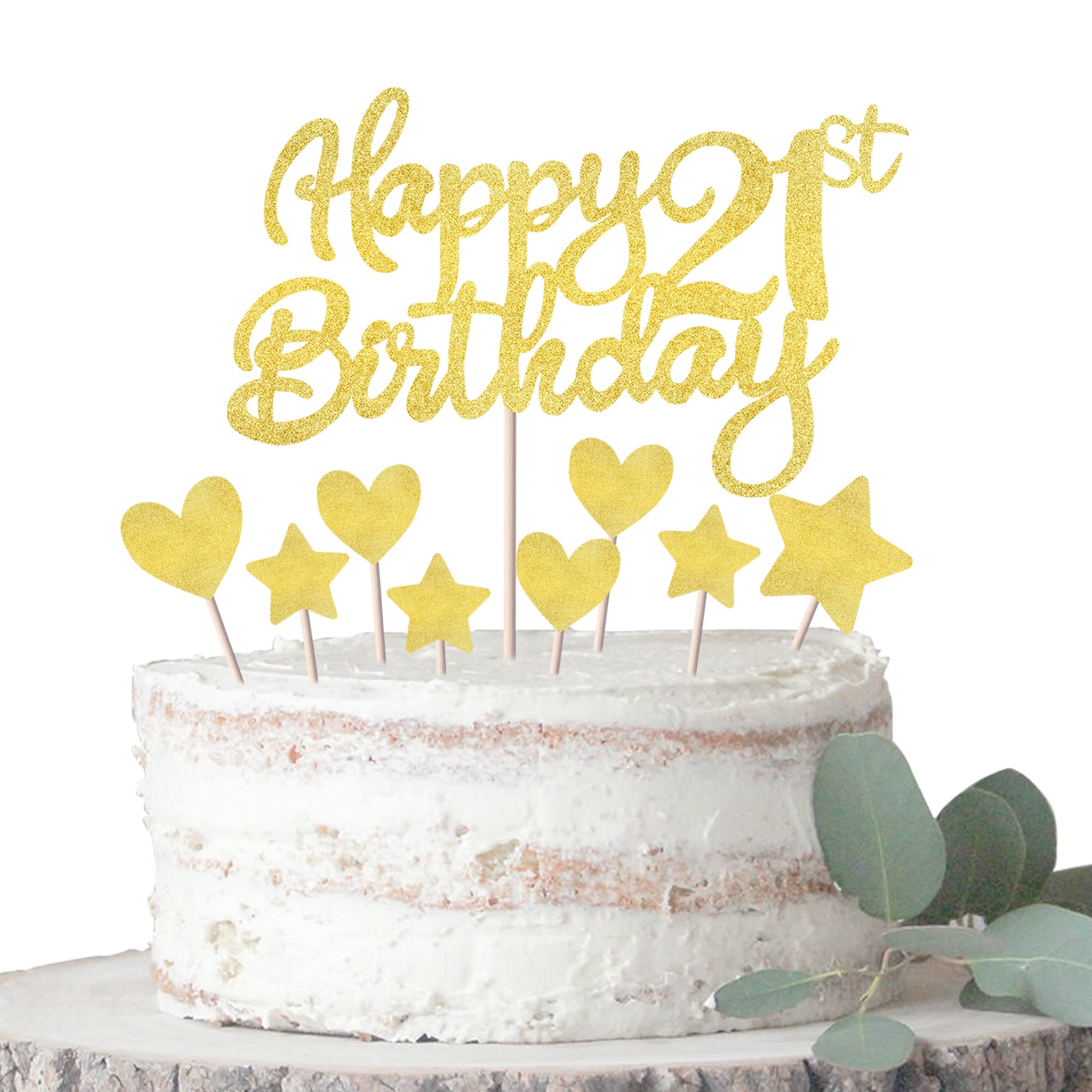 Rsstarxi 9 Pack Happy 21st Birthday Cake Toppers Set - Glitter Heart & Star Cupcake Toppers, Cheers to 21 Years Cake Picks Decorations for 21st Birthday Party | Perfect for Anniversary Celebrations, Milestone Parties & Festive Gatherings