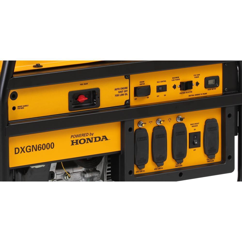 Dewalt DXGN6000 5300W/6000W Portable Generator with Auto Idle & Low THD - Honda GX Engine - Ideal for Camping, Job Sites & Emergency Power Backup