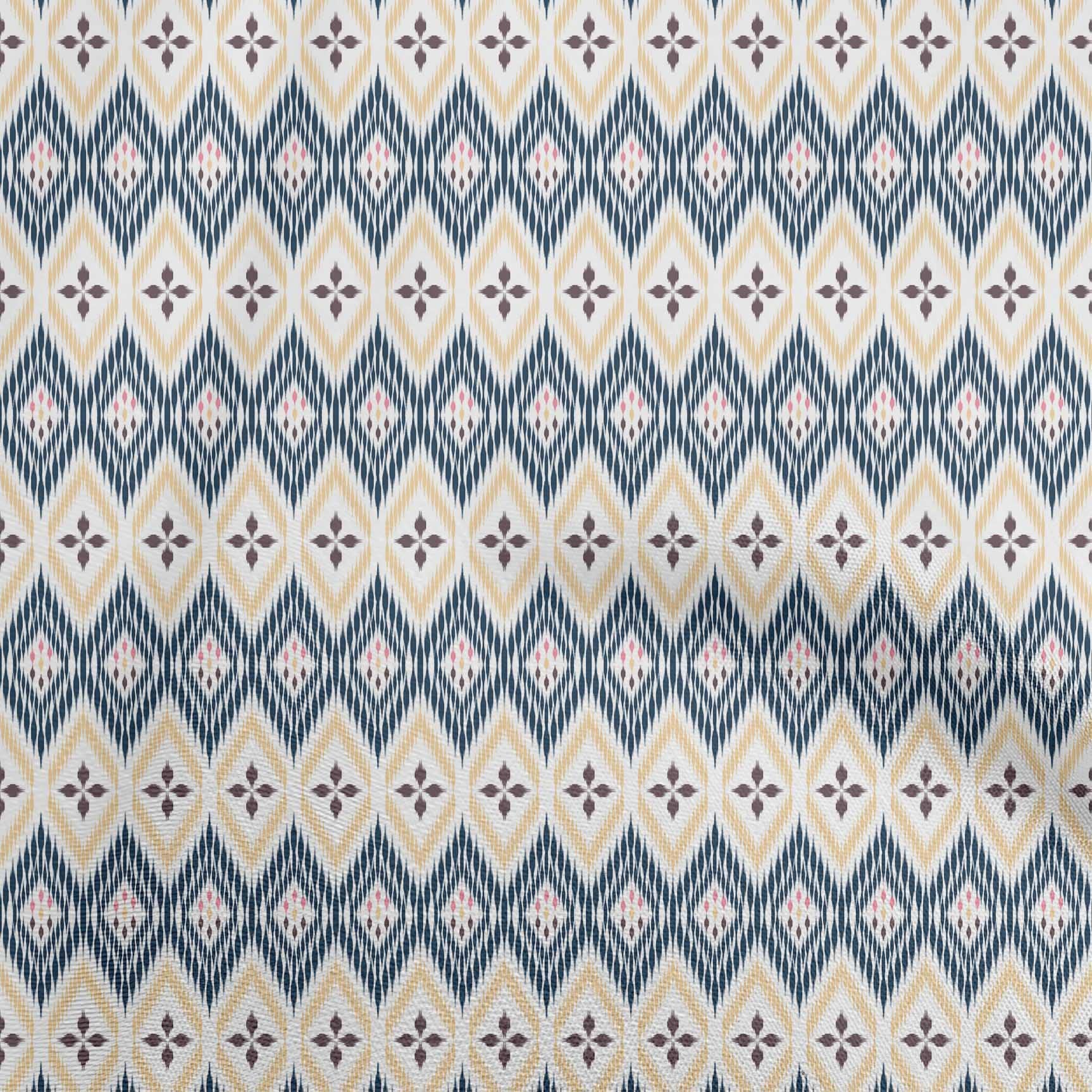 oneOone Polyester Spandex Blue Ikat Print Fabric - 56 Inch Wide for DIY Clothing, Quilting & Home Decor Projects | Soft Stretch Material for Dresses, Curtains & Crafting