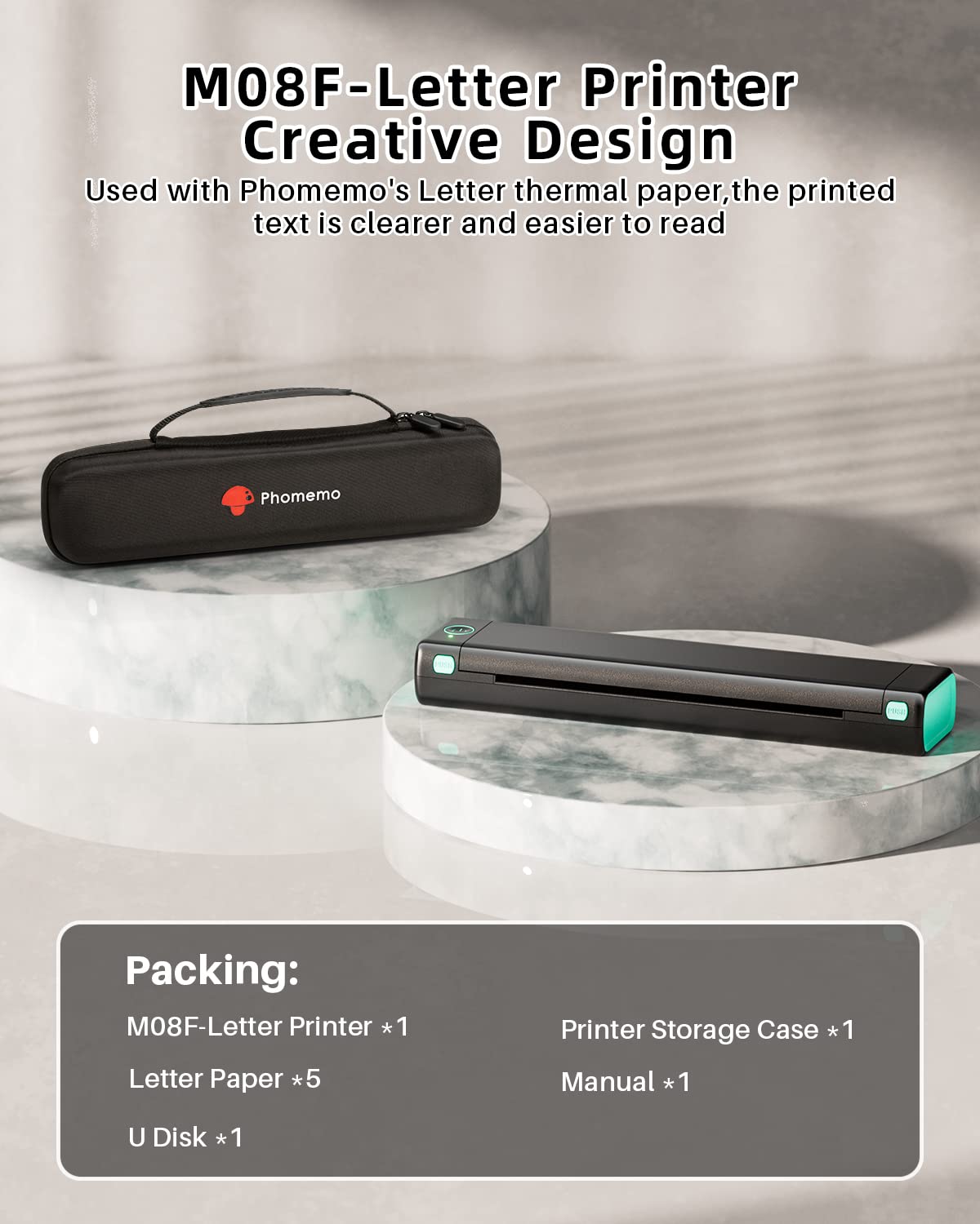 Phomemo Portable Wireless Mini Bluetooth Thermal Printer - Compatible with iOS, Android & Laptop, Includes 1 Case & 200 Sheets Thermal Paper | Travel, Office, Home & On-the-Go Printing Solution
