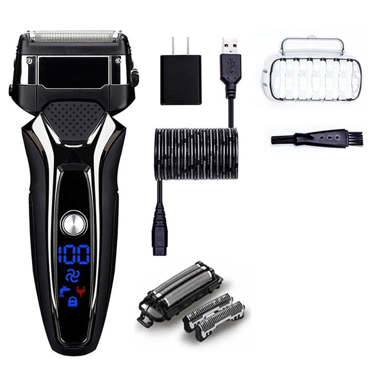 Premium Electric Razor for Men - Wet & Dry Rechargeable Shaver with 3-Blade System, Facial Hair & Beard Trimmer, Stubble Remover (Stand-Alone Blade) - Perfect for Travel, Gym & Daily Grooming Routine