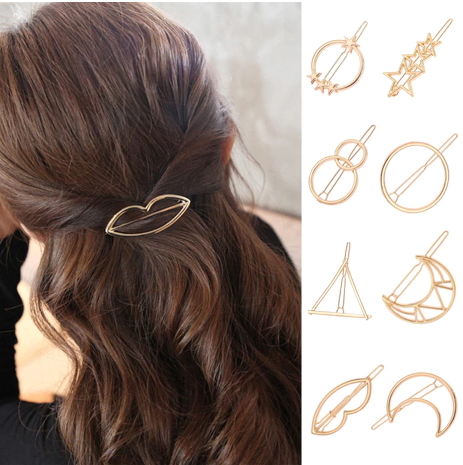 Geometric Hollow Metal Hair Clips for Women - 12pc Set for Party & Wedding