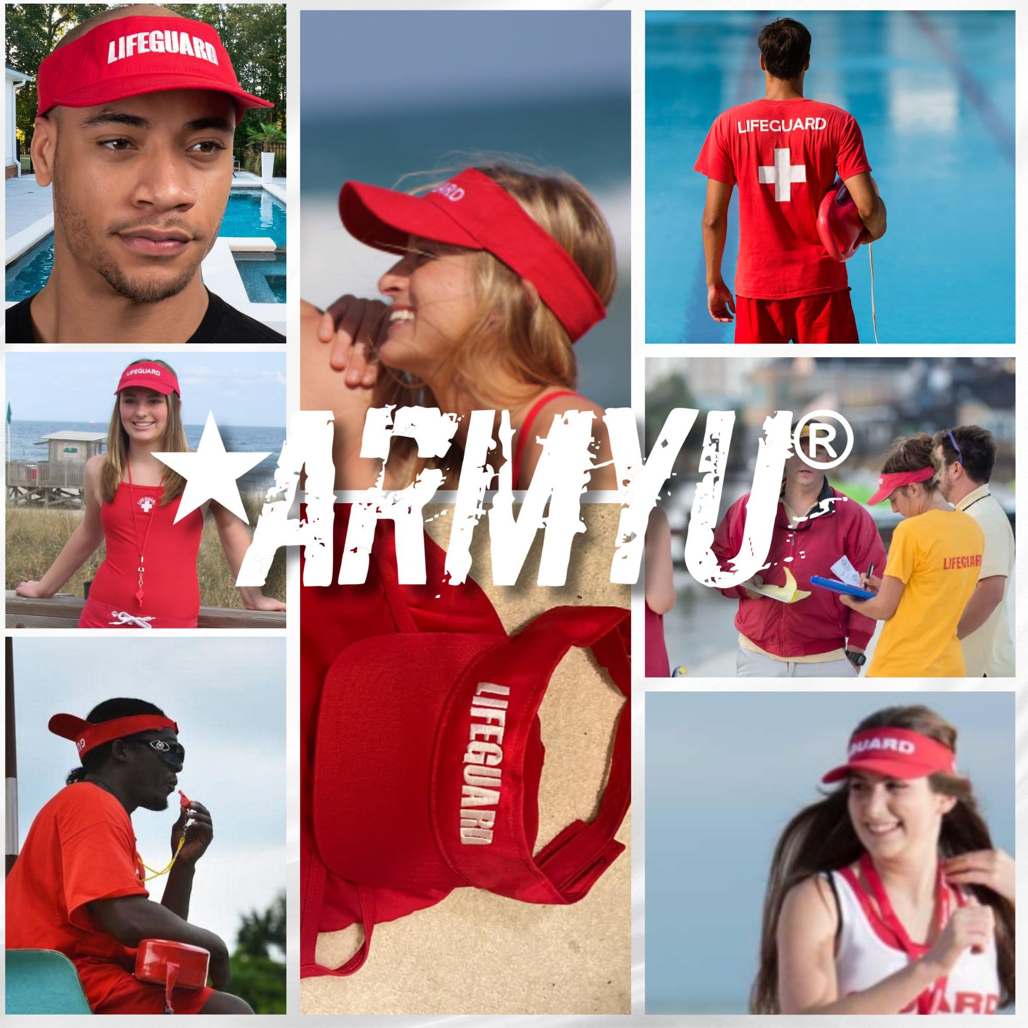 Professional Red Lifeguard Visor Hat - Men & Women's Rescue Guard Brim Cap for Pool, Sun, Beach, and Water Safety