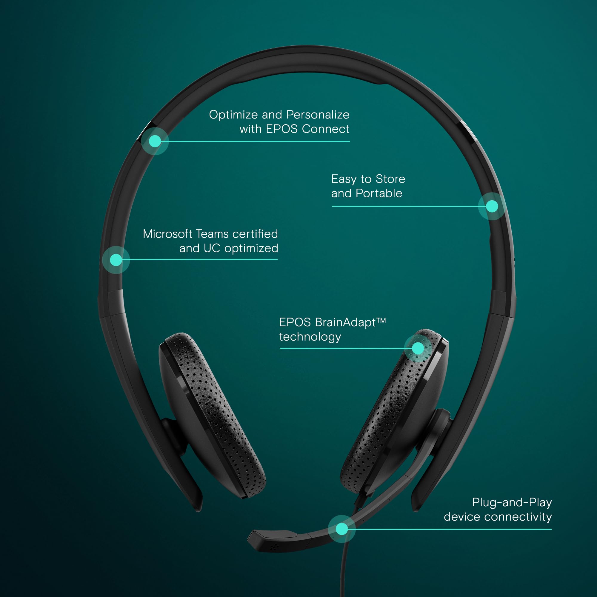 EPOS I SENNHEISER C10 USB Wired Headset with Noise-Canceling Microphone | USB-C Connectivity & EPOS BrainAdapt™ Technology for Office, Gaming & Online Meetings - Black