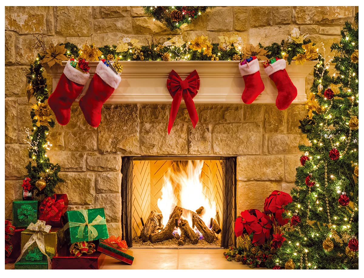 DHXXSC 7X5FT Christmas Photography Backdrop - Holiday Fireplace & Tree Decor for Studio Photos, Party Banner, Vinyl Background DH-129 - Perfect for Christmas Parties, Family Photos & Seasonal Decorations