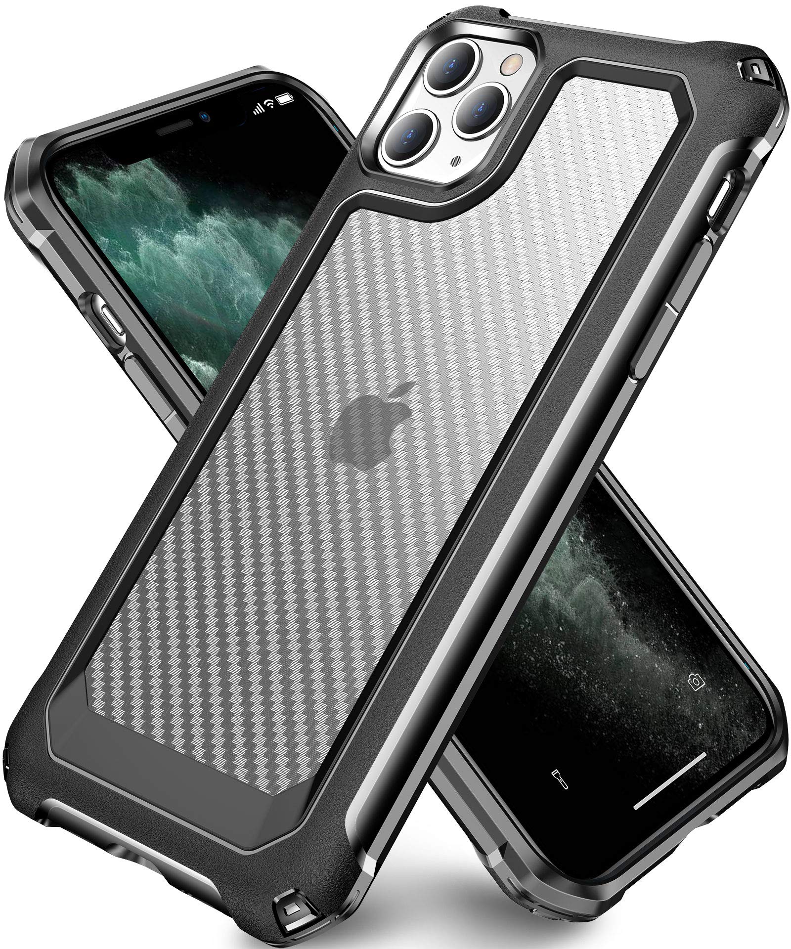 SUPBEC iPhone 11 Pro Max Case - Military Grade Carbon Fiber Protective Cover with Screen Protector (2-Pack) | Shockproof & Anti-Scratch | 6.5