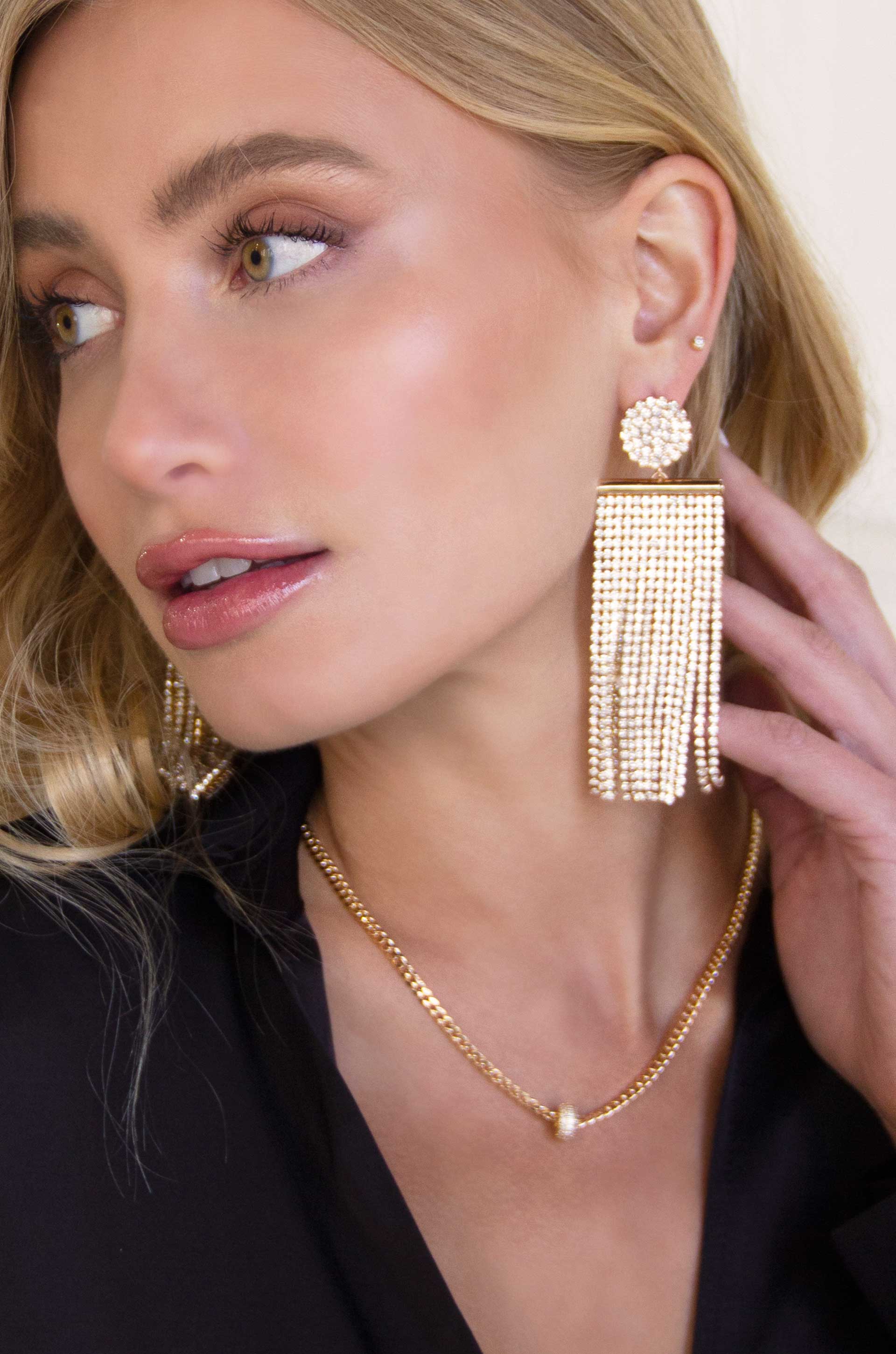 Sparkling Crystal Fringe Earrings for Women - Elegant Dangling Party Jewelry - Perfect for Weddings, Date Nights & Special Occasions