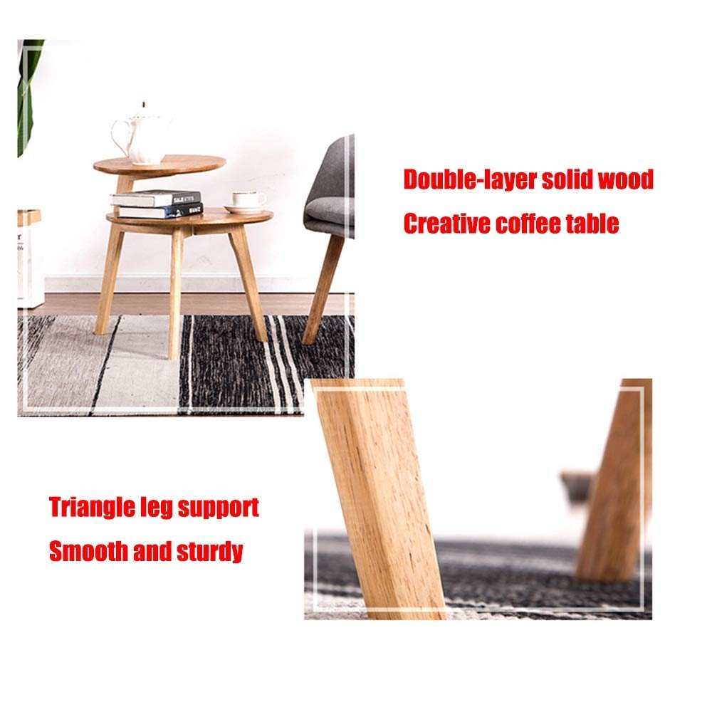 Solid Wood Round Coffee Table - High & Low Office Desk & Side Table with 3 Legs, Modern Home Decor for Living Room, Bedroom & Office Workspace