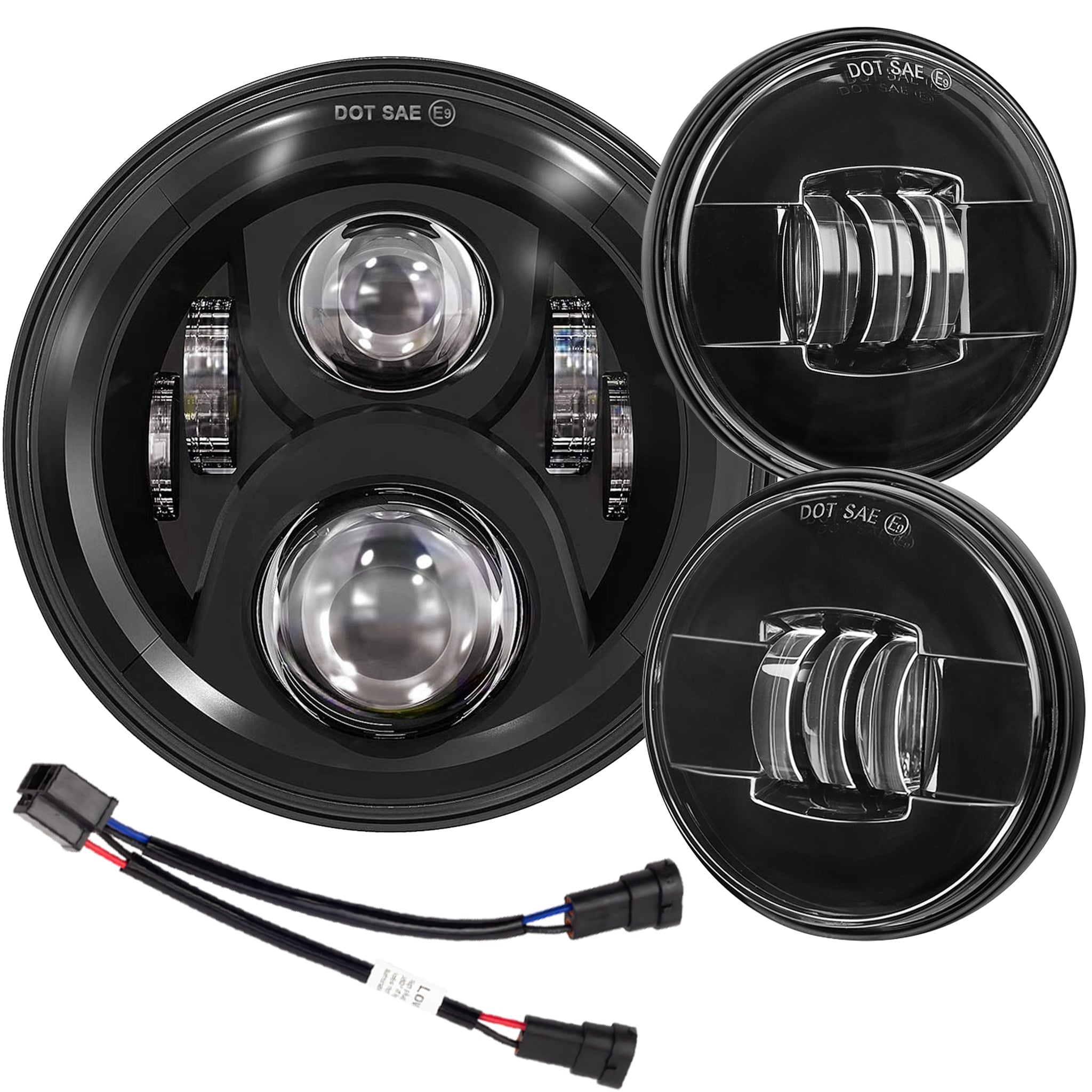 7 LED Headlight & 4.5 LED Passing Light Kit for Harley & Indian Motorcycles - Generation II Black | High Visibility Night Riding & Off-Road Adventure Lighting