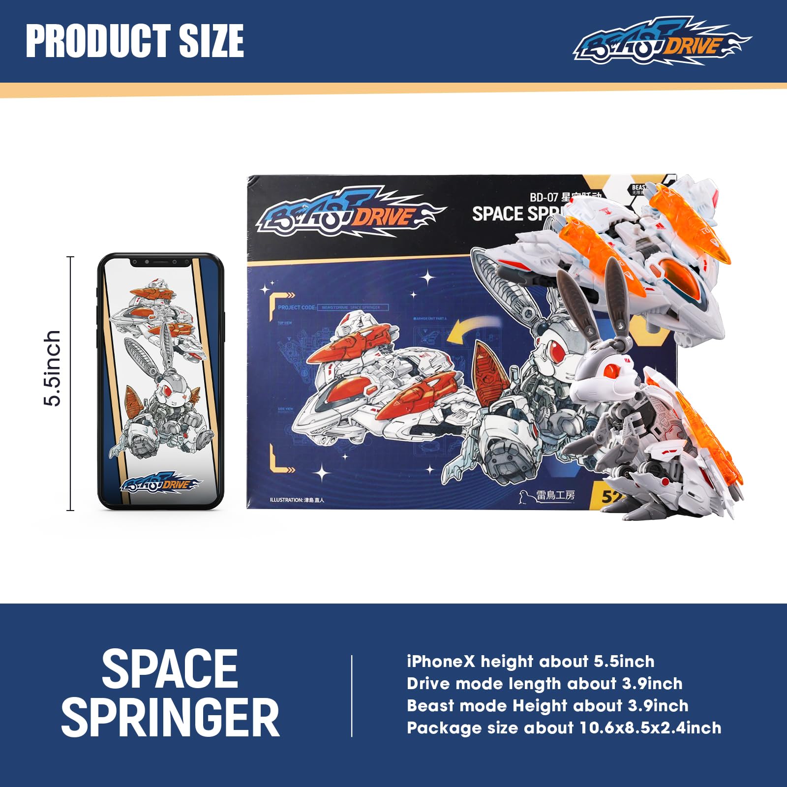 52TOYS BEASTDRIVE BD-07 Space Springer Transforming Robot Toy - Convertible Vehicle & Beast Action Figure - Perfect Gift for Teens & Adults - Birthday Party, Collection Display, STEM Learning Play